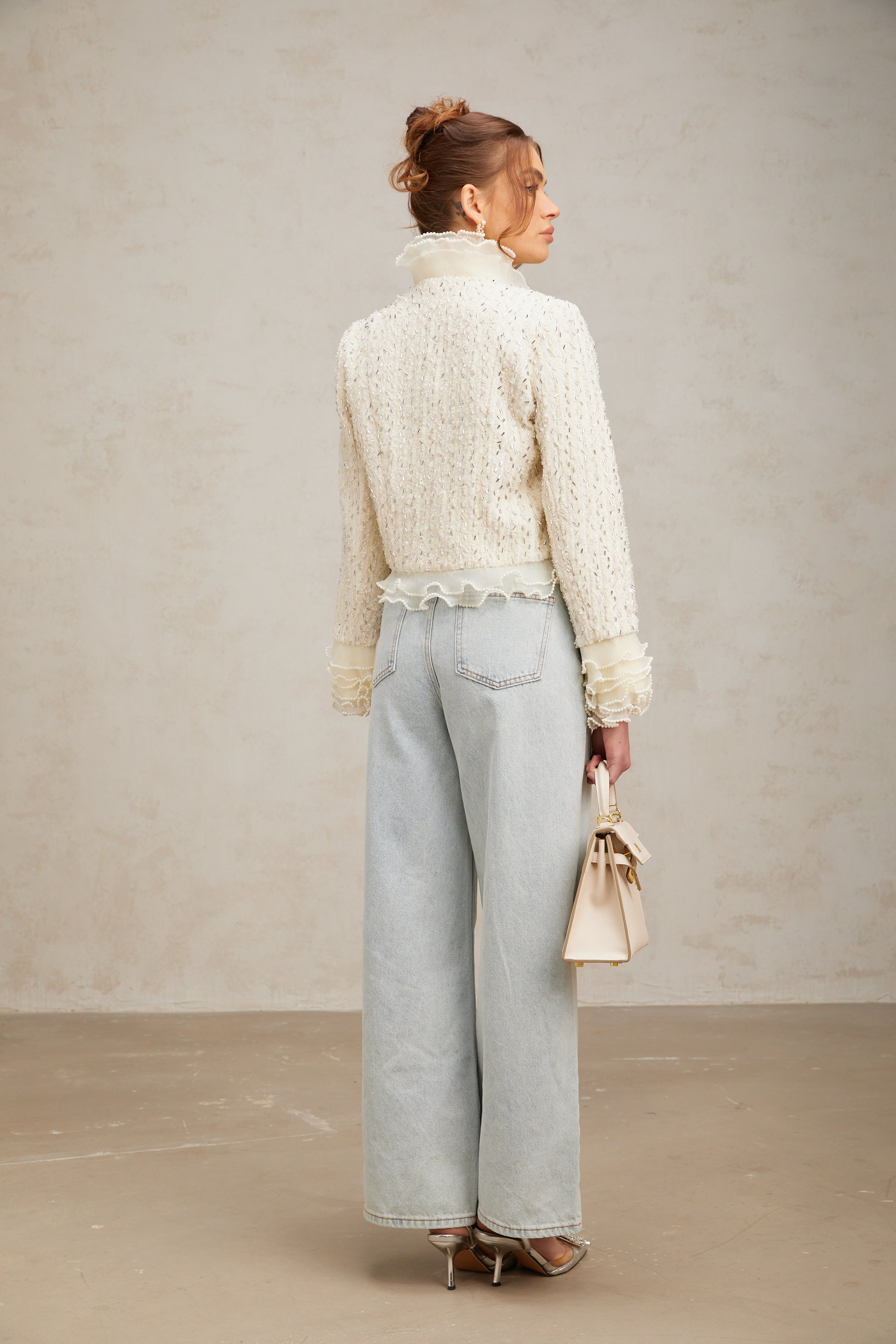 Blanche white beaded ruffle cropped jacket (Final Sale)