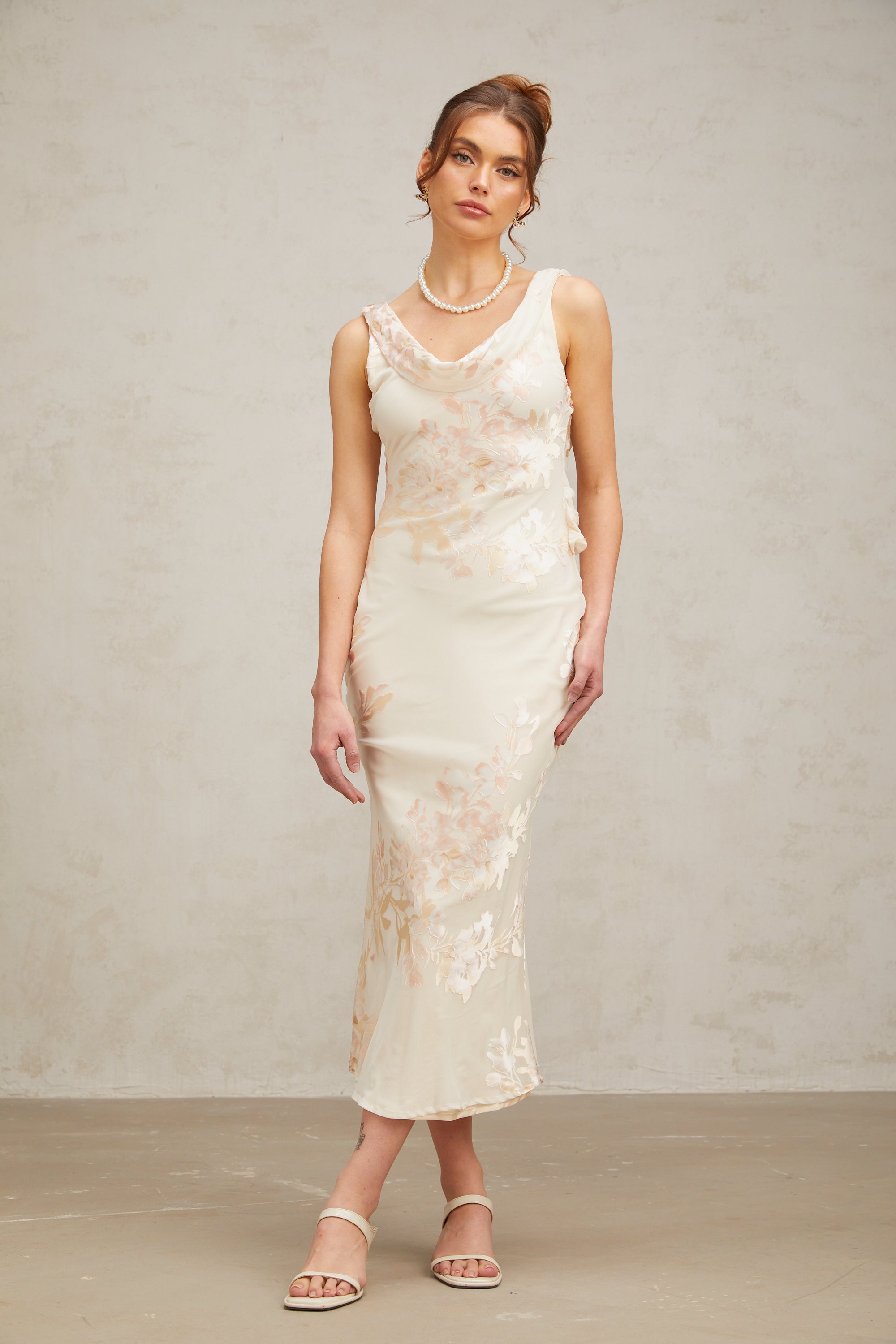 Yolanda beige floral-jacquard midi dress(Final Sale-US Only)
