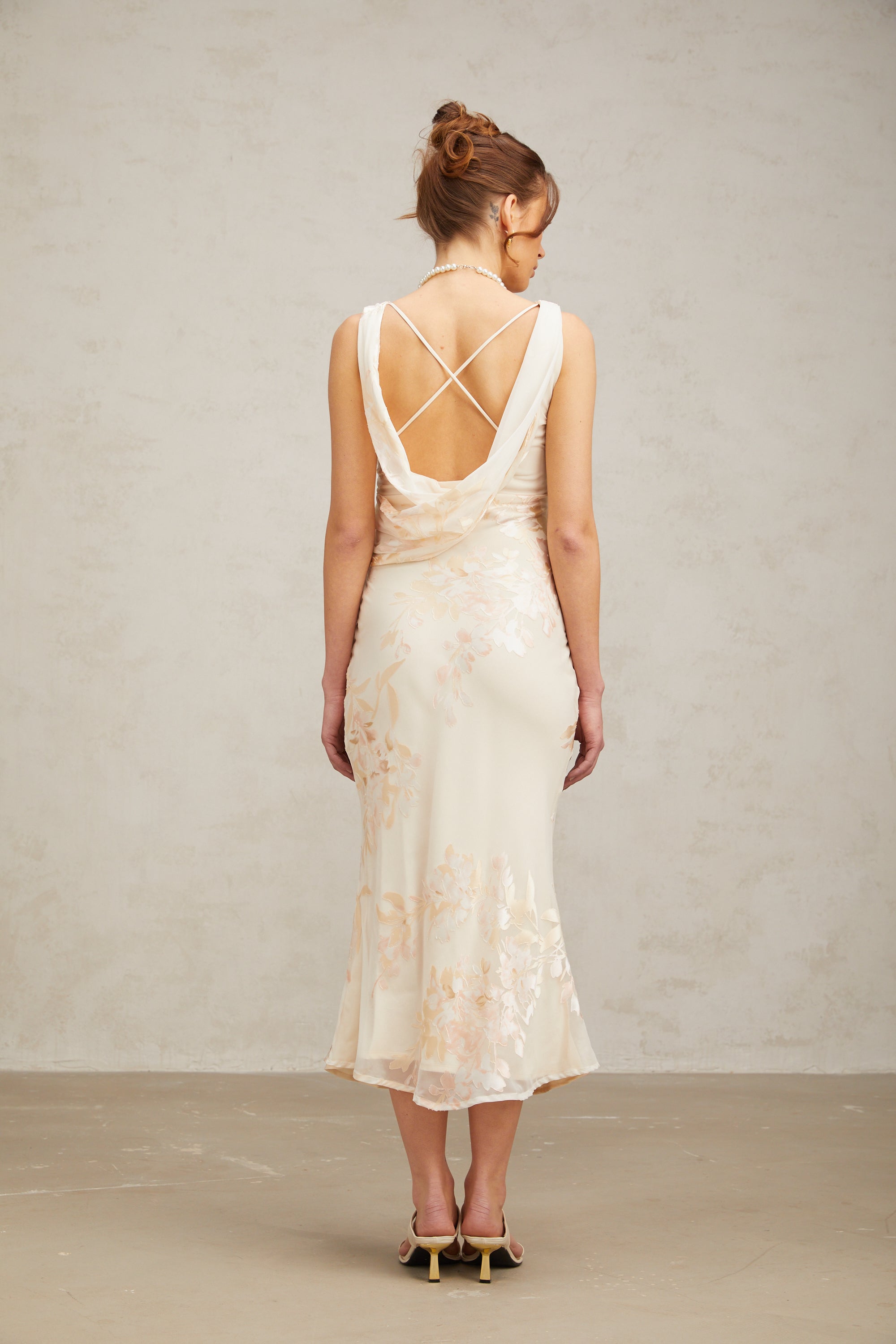 Yolanda beige floral-jacquard midi dress(Final Sale-US Only)