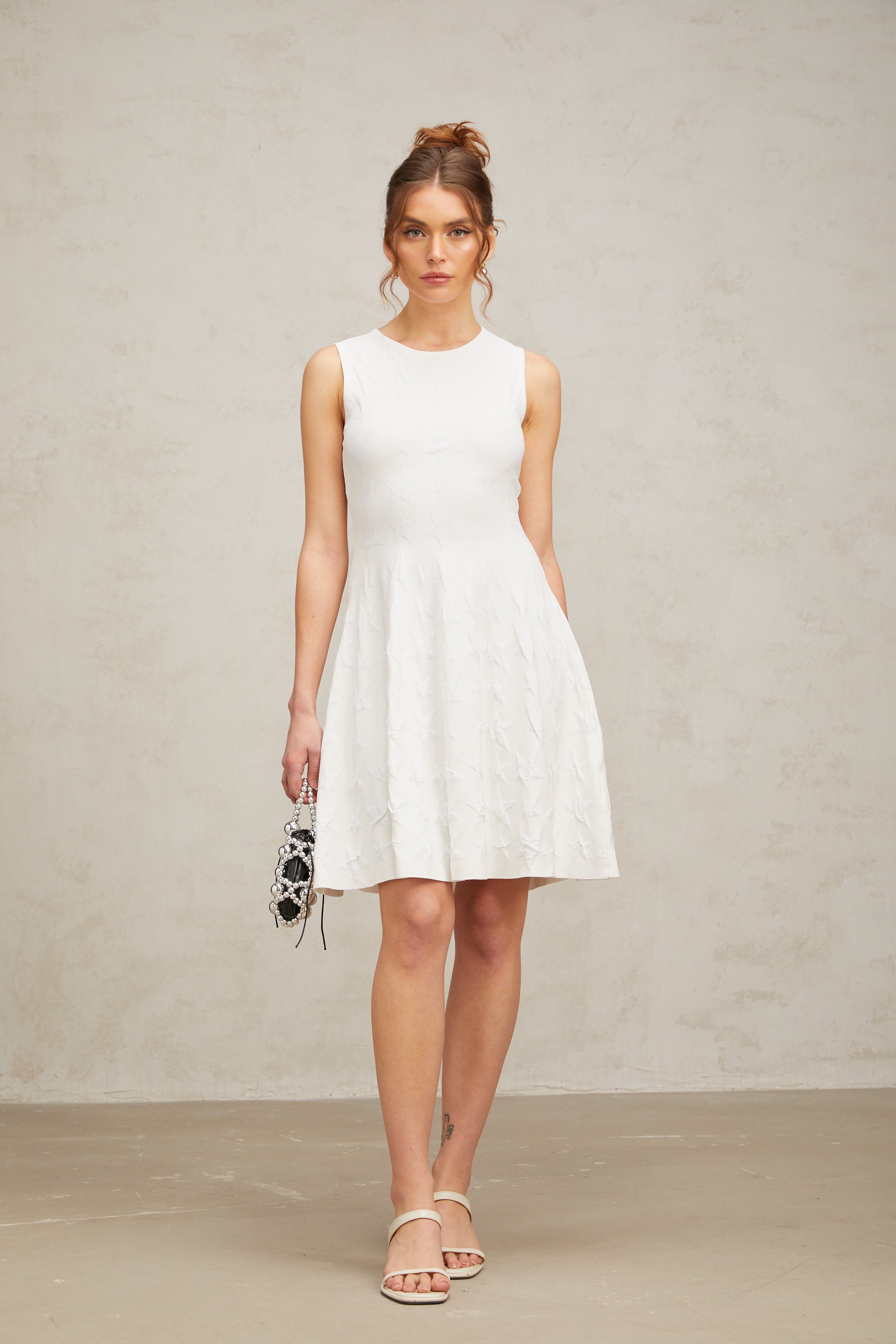 Jasmine white star-pattern knitted mini dress (Final Sale)