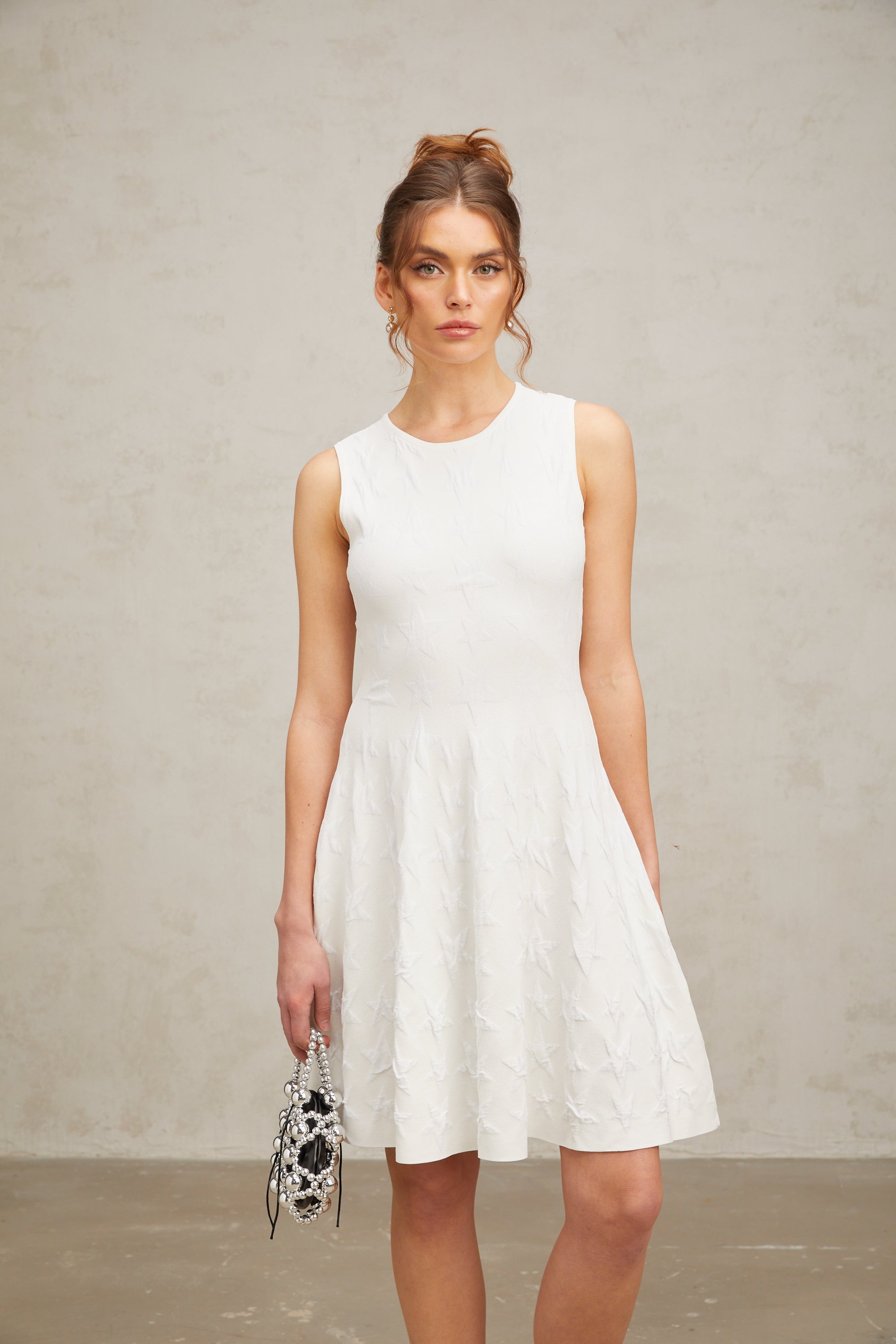 Jasmine white star-pattern knitted mini dress (Final Sale)