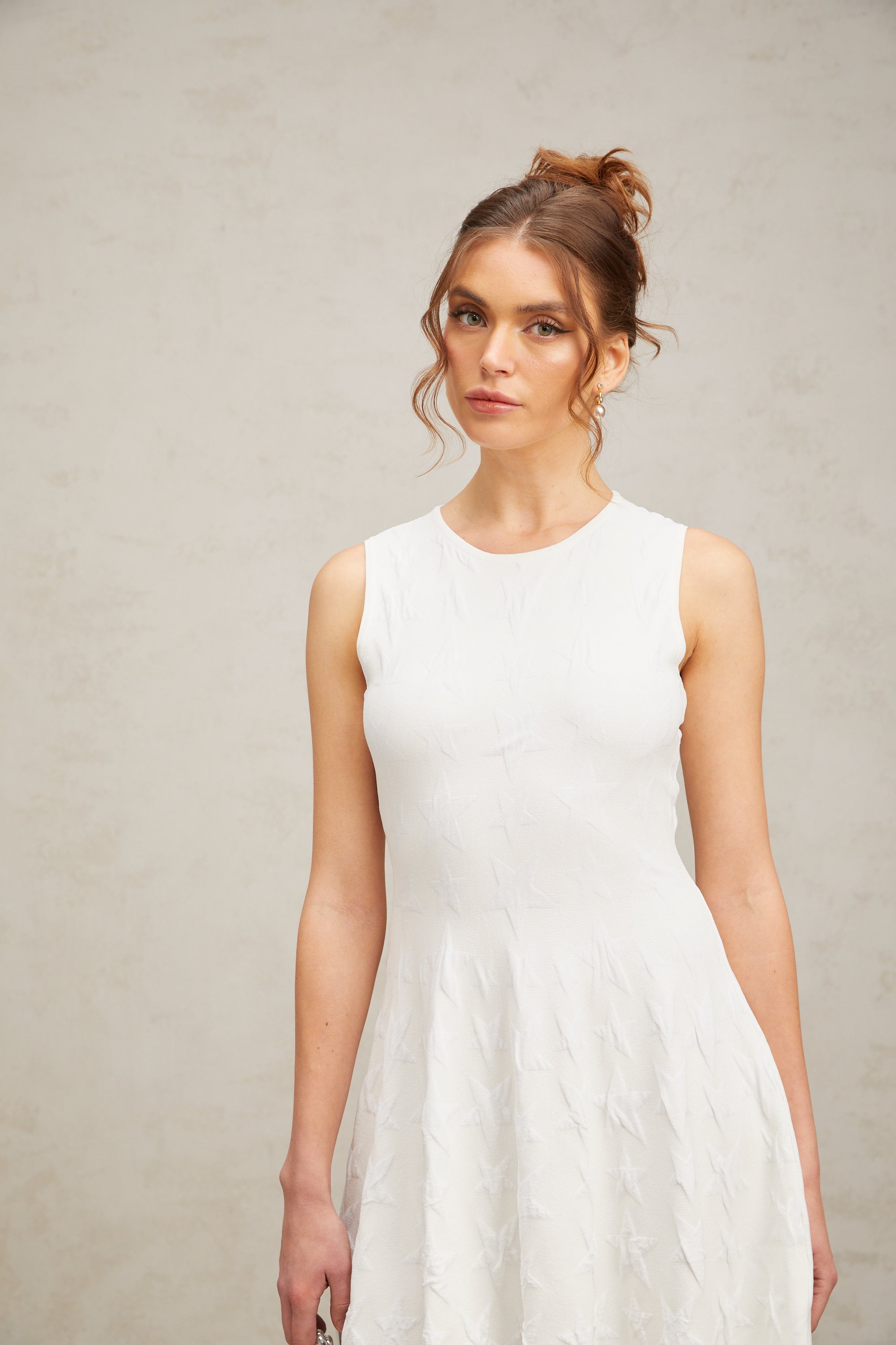 Jasmine white star-pattern knitted mini dress (Final Sale)