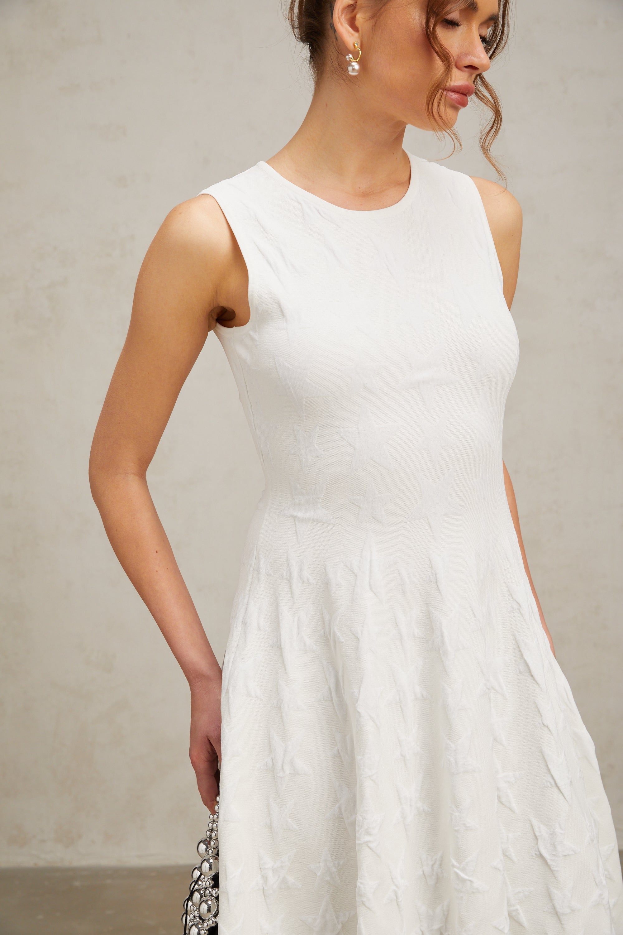 Jasmine white star-pattern knitted mini dress (Final Sale)