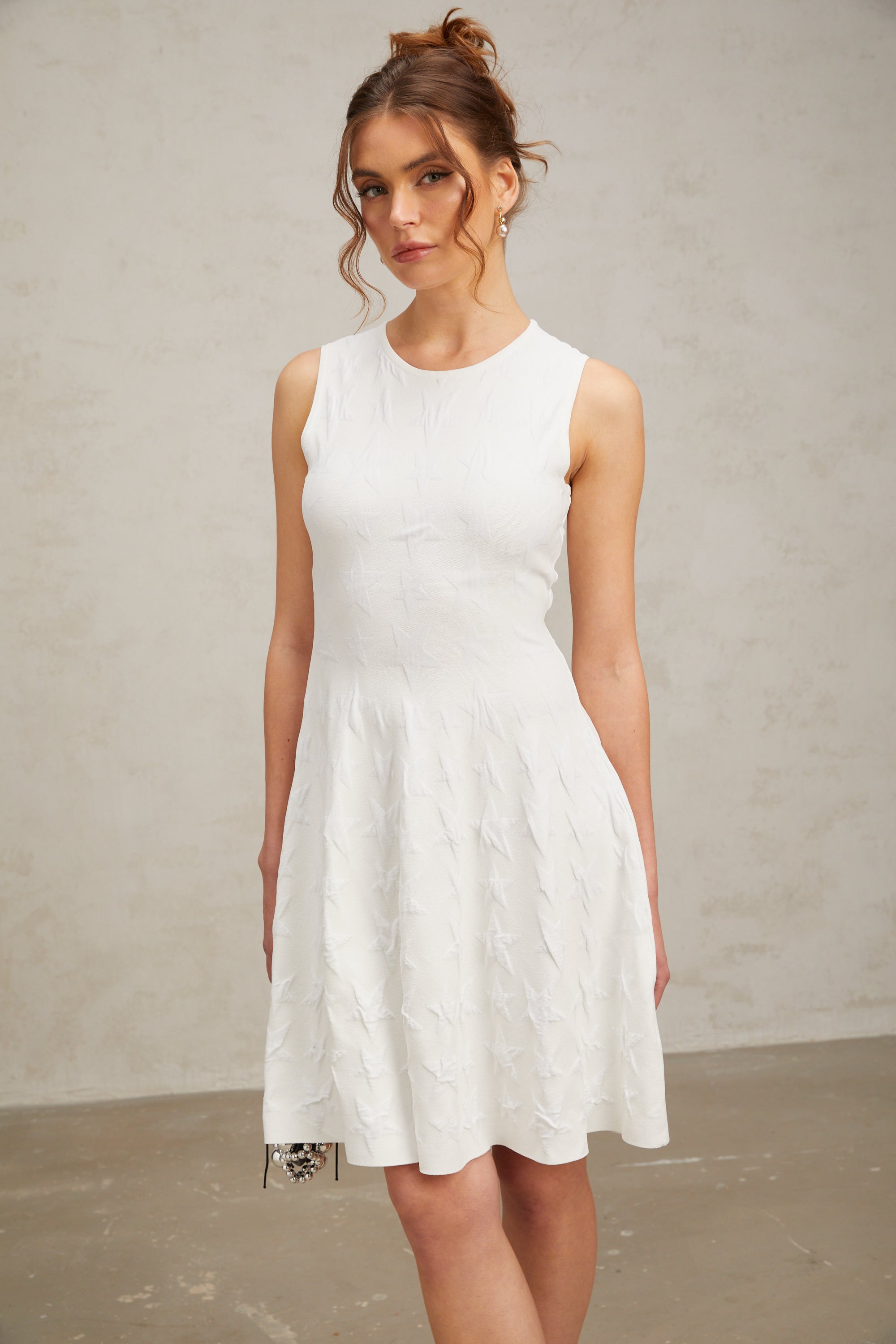 Jasmine white star-pattern knitted mini dress (Final Sale)