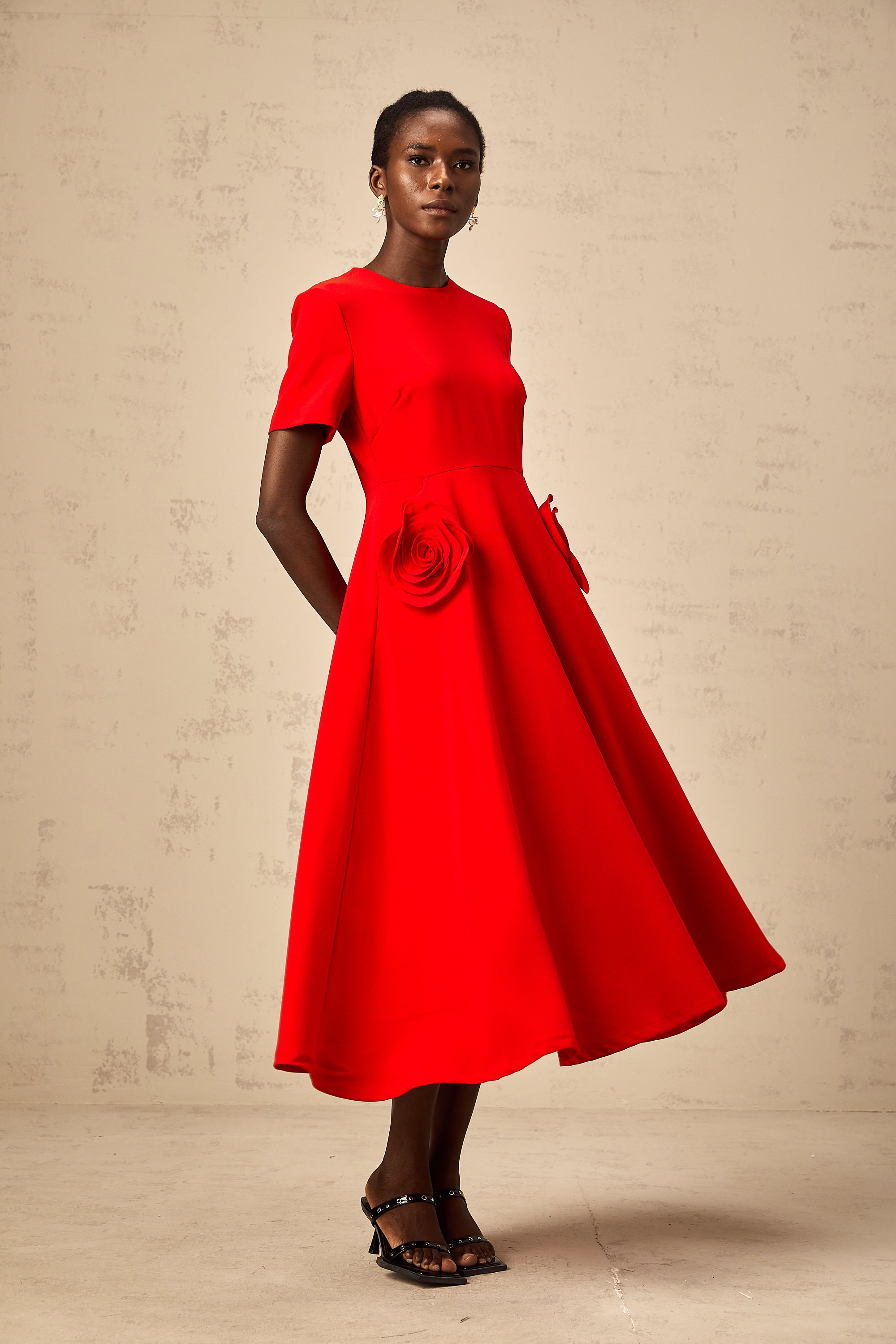 Isolde red floral-appliqué midi dress (Final Sale-US Only)