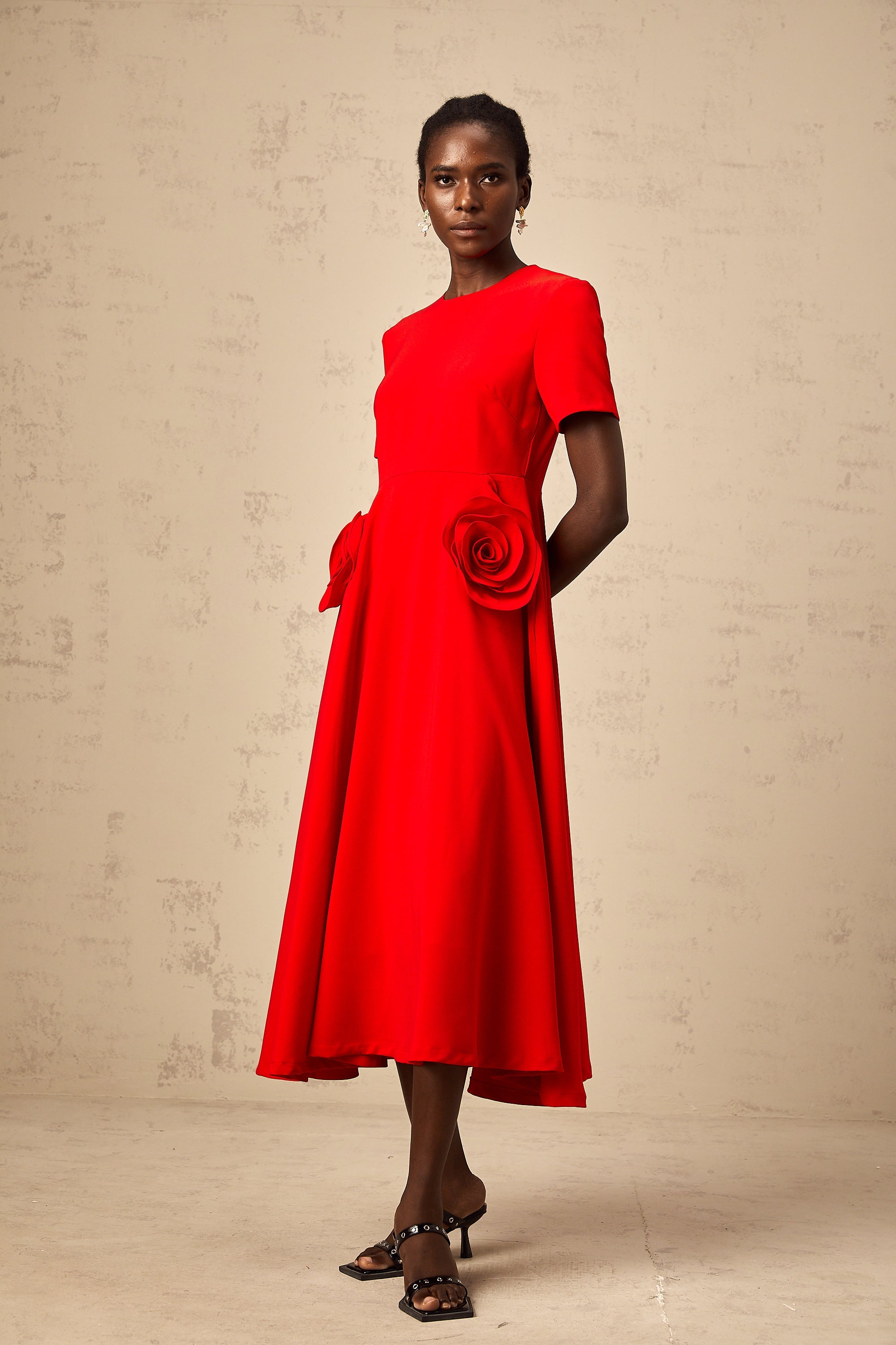 Isolde red floral-appliqué midi dress (Final Sale-US Only)