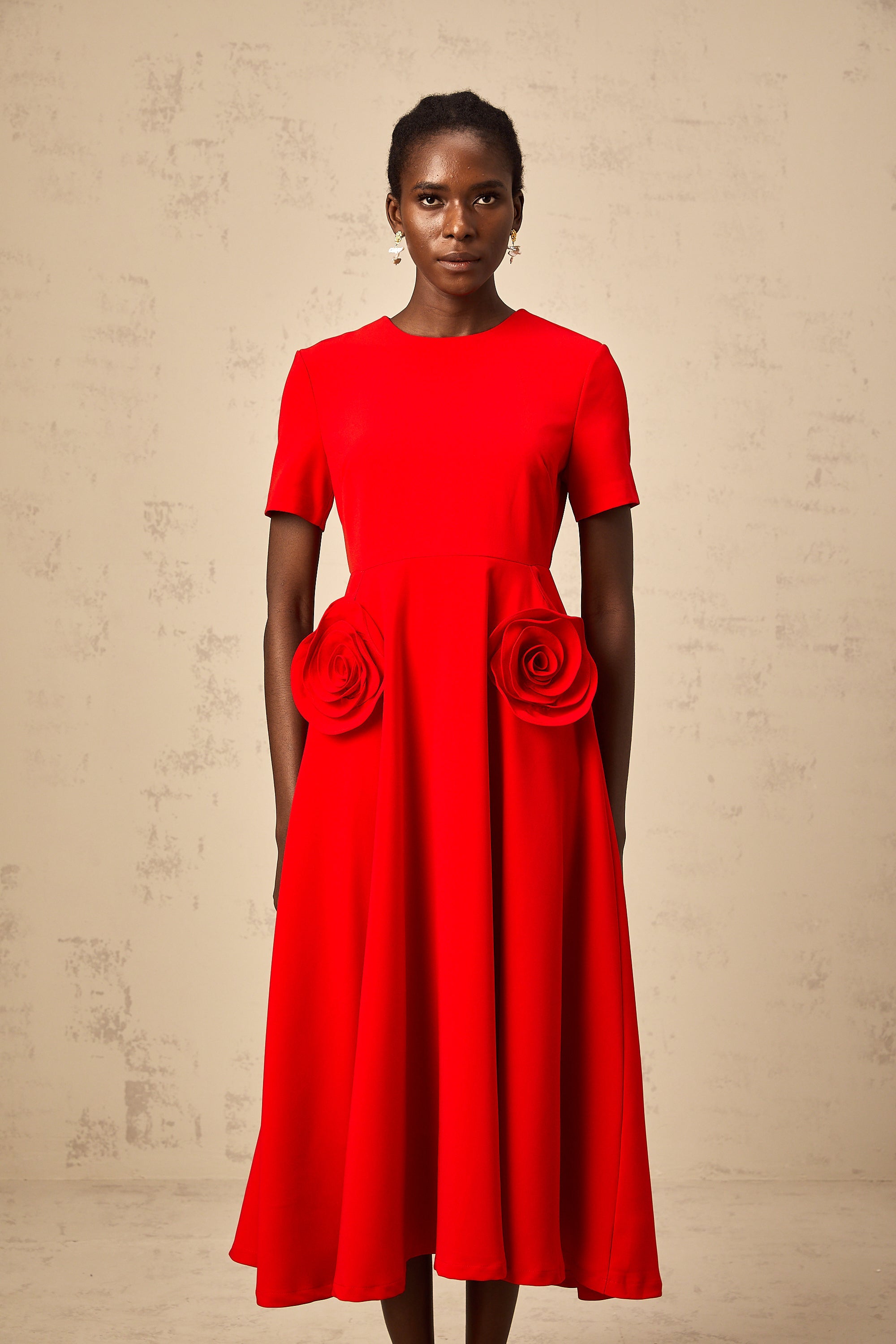 Isolde red floral-appliqué midi dress (Final Sale-US Only)