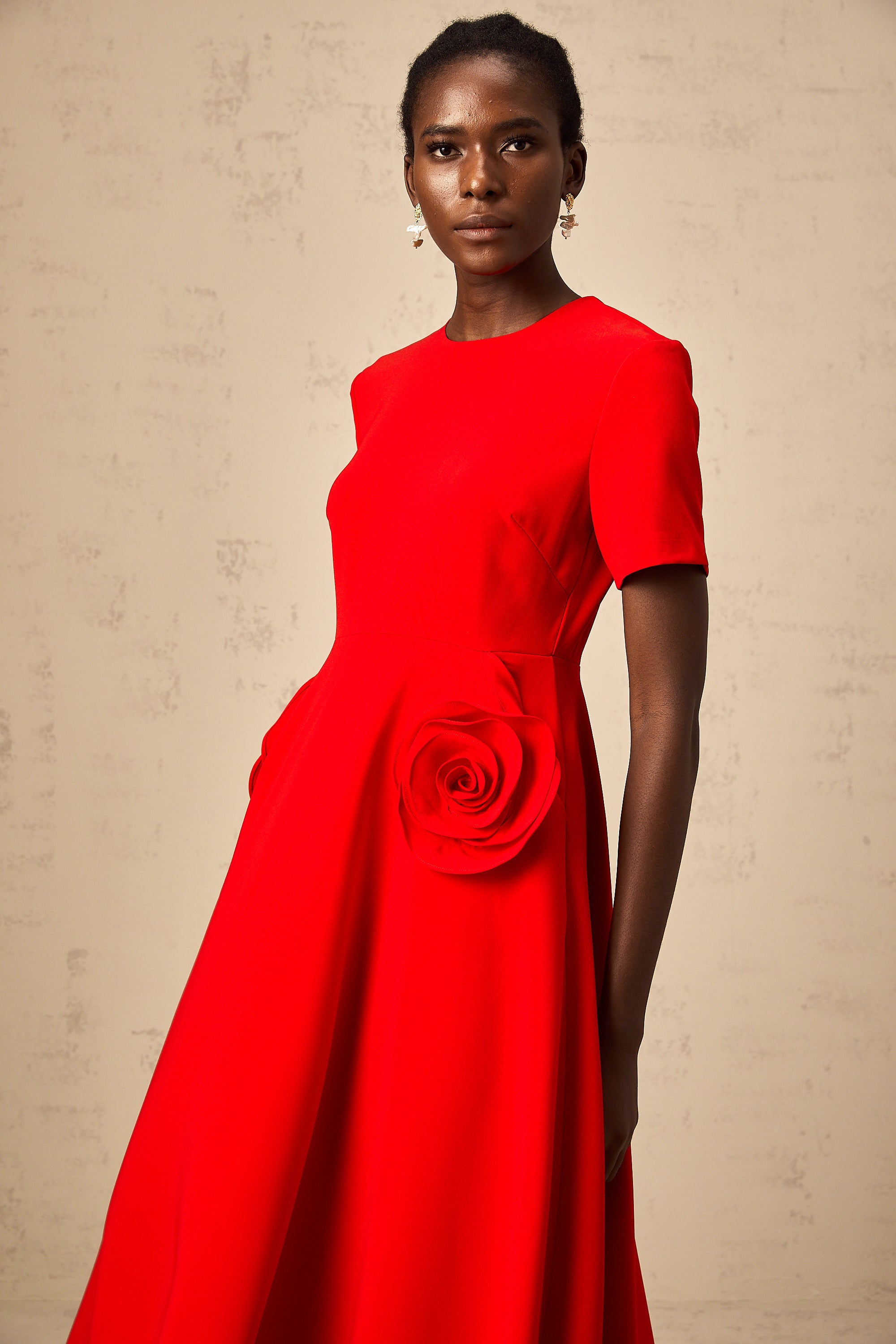 Isolde red floral-appliqué midi dress (Final Sale-US Only)