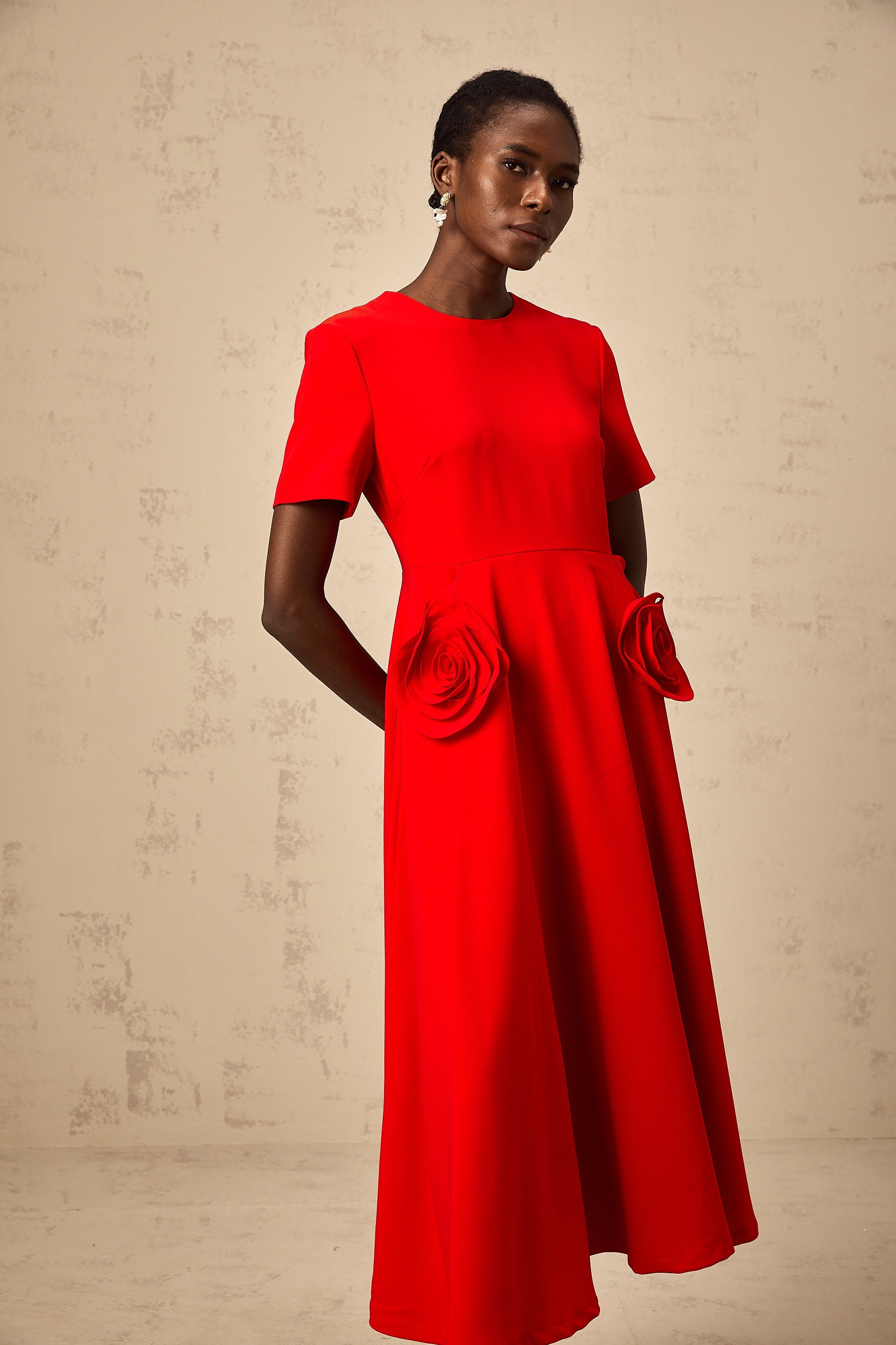 Isolde red floral-appliqué midi dress (Final Sale-US Only)