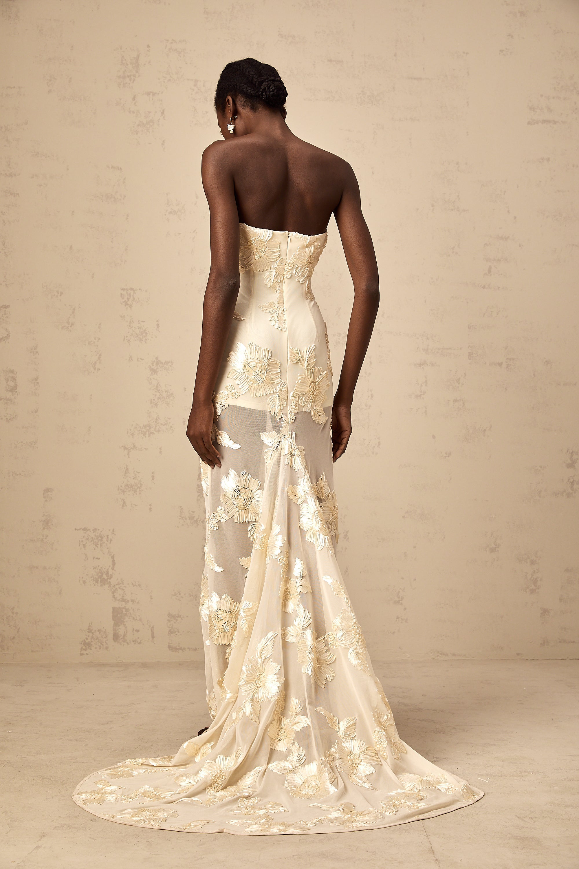 Melanie neutrals embroidered off-shoulder maxi dress (Final Sale)