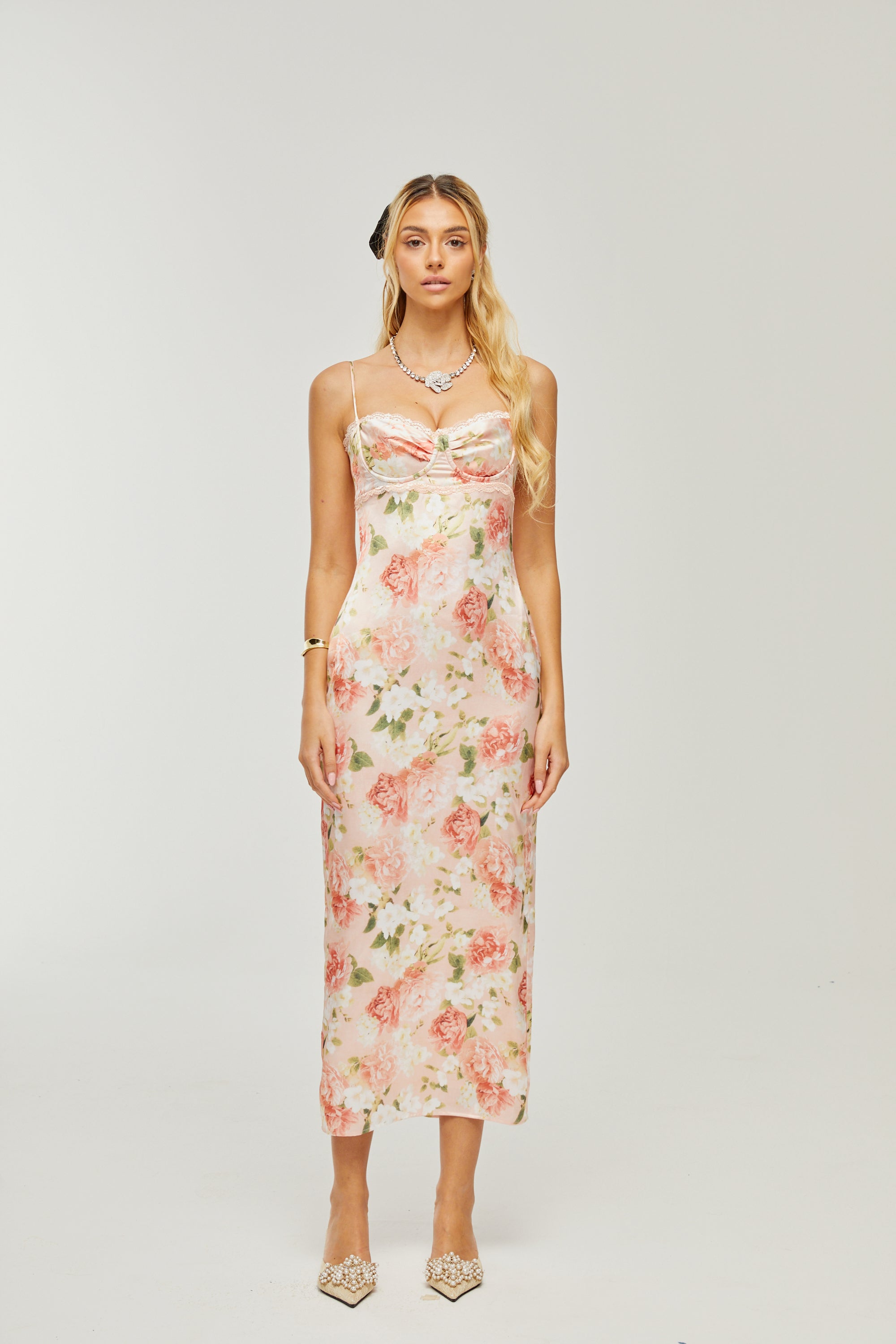 Yvette pink floral-print satin maxi dress (Final Sale-US Only)