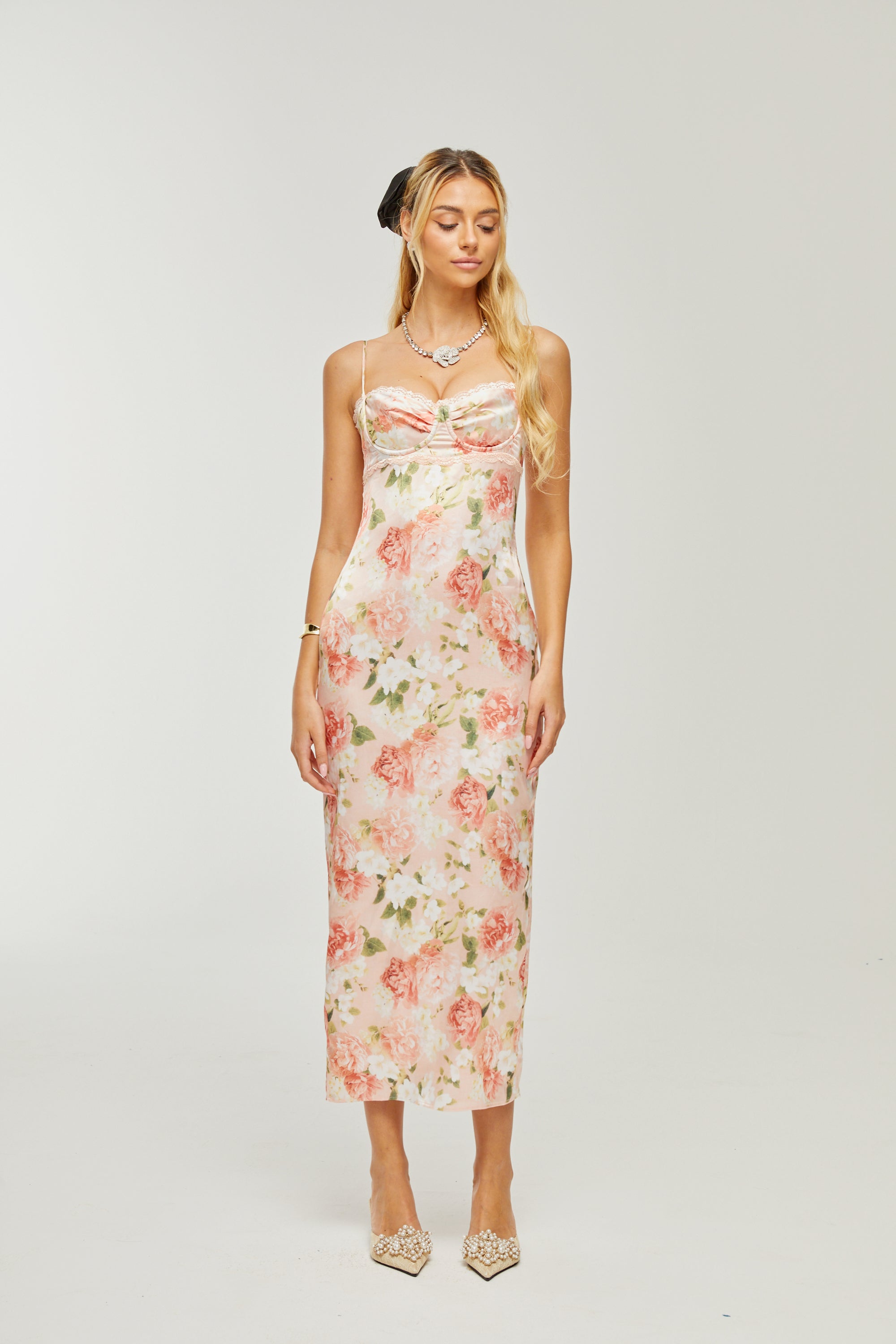 Yvette pink floral-print satin maxi dress (Final Sale-US Only)