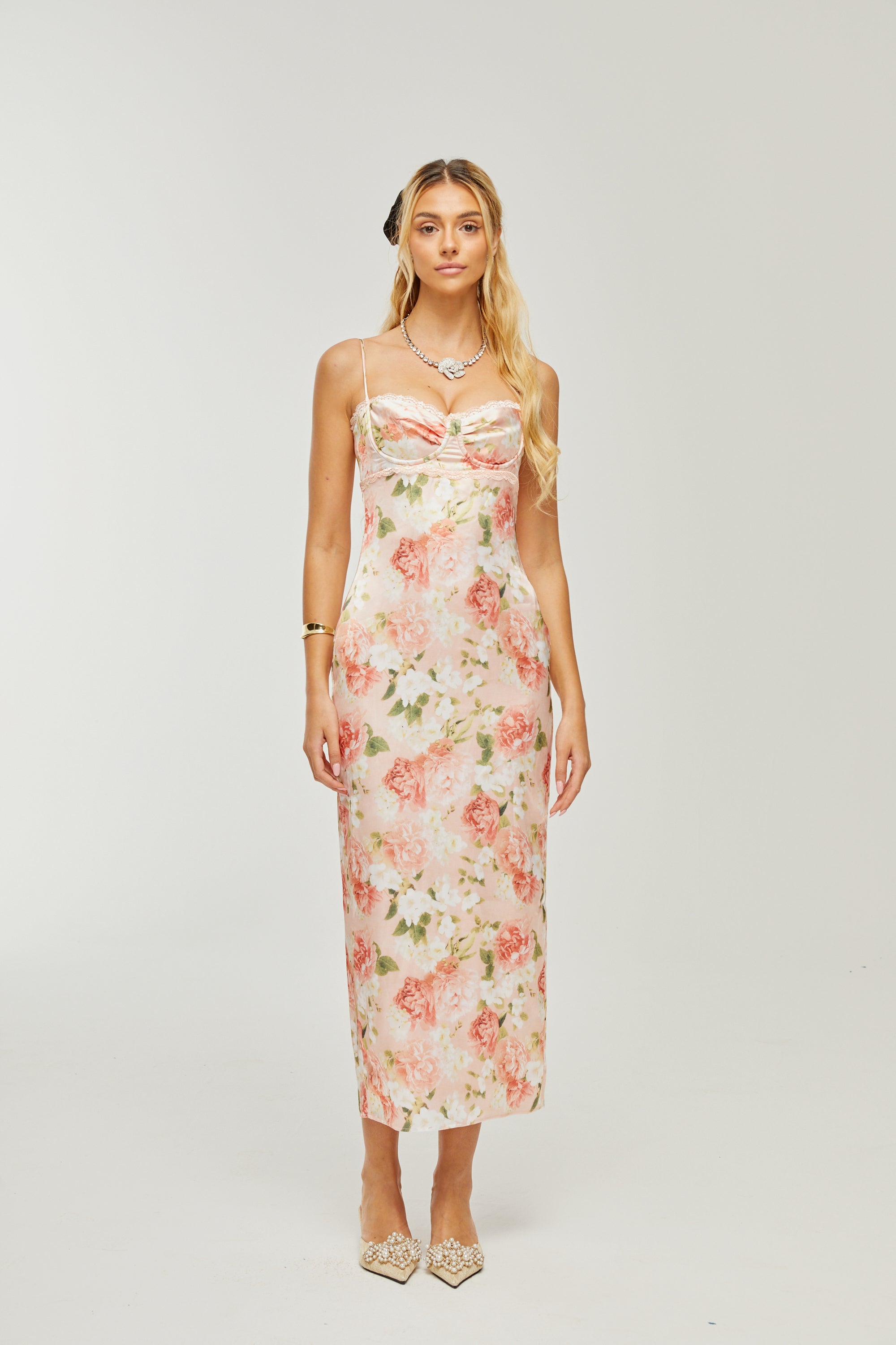 Yvette pink floral-print satin maxi dress (Final Sale-US Only)