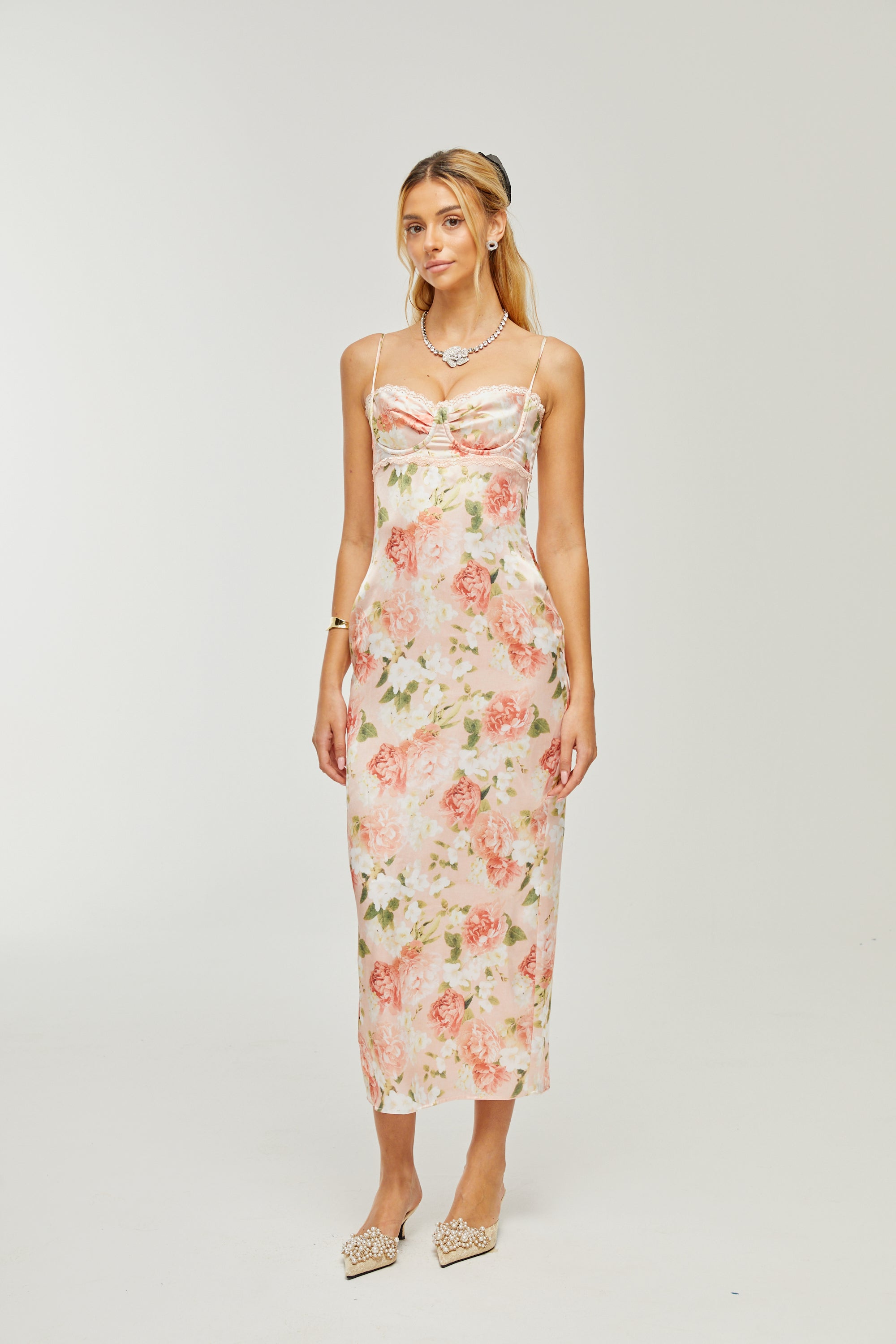 Yvette pink floral-print satin maxi dress (Final Sale-US Only)
