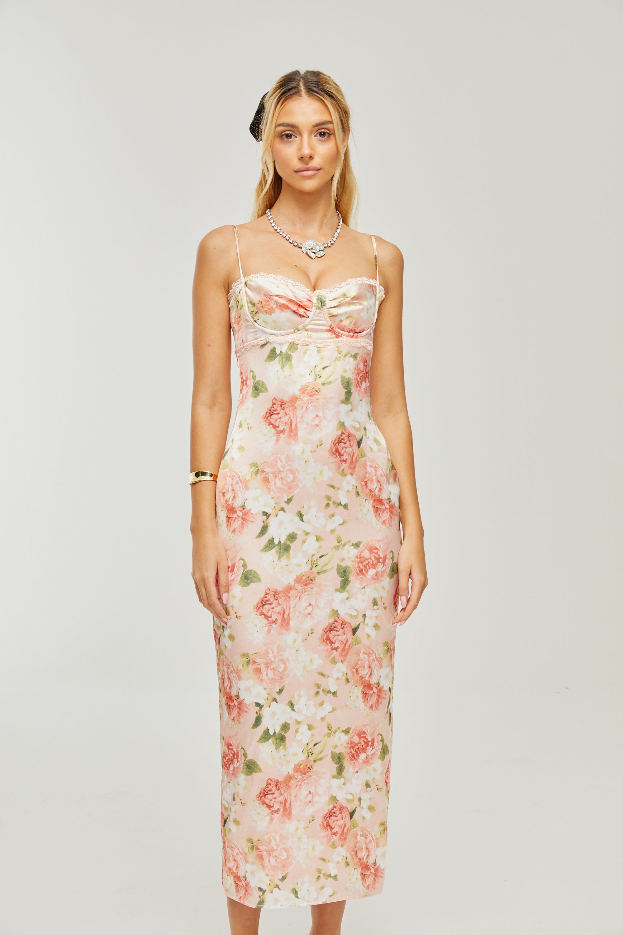 Yvette pink floral-print satin maxi dress (Final Sale-US Only)