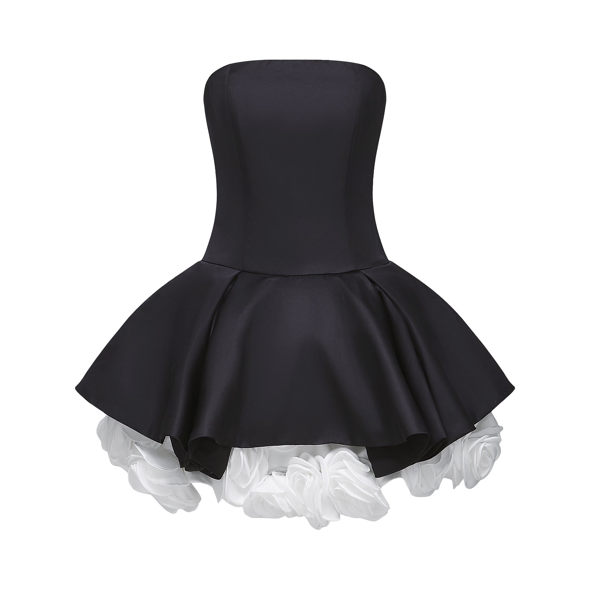 Lucie black petal-layered strapless corset mini dress (Final Sale)