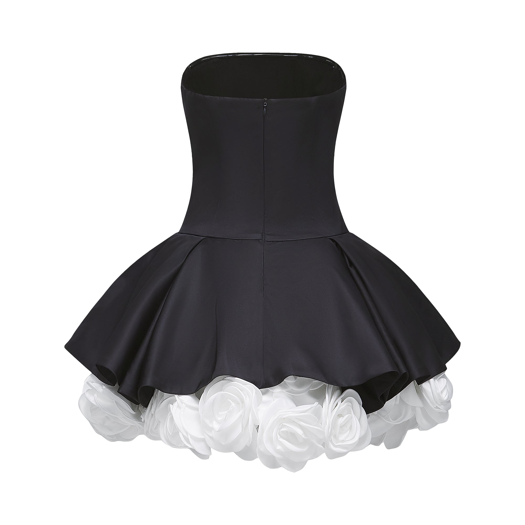 Lucie black petal-layered strapless corset mini dress (Final Sale)