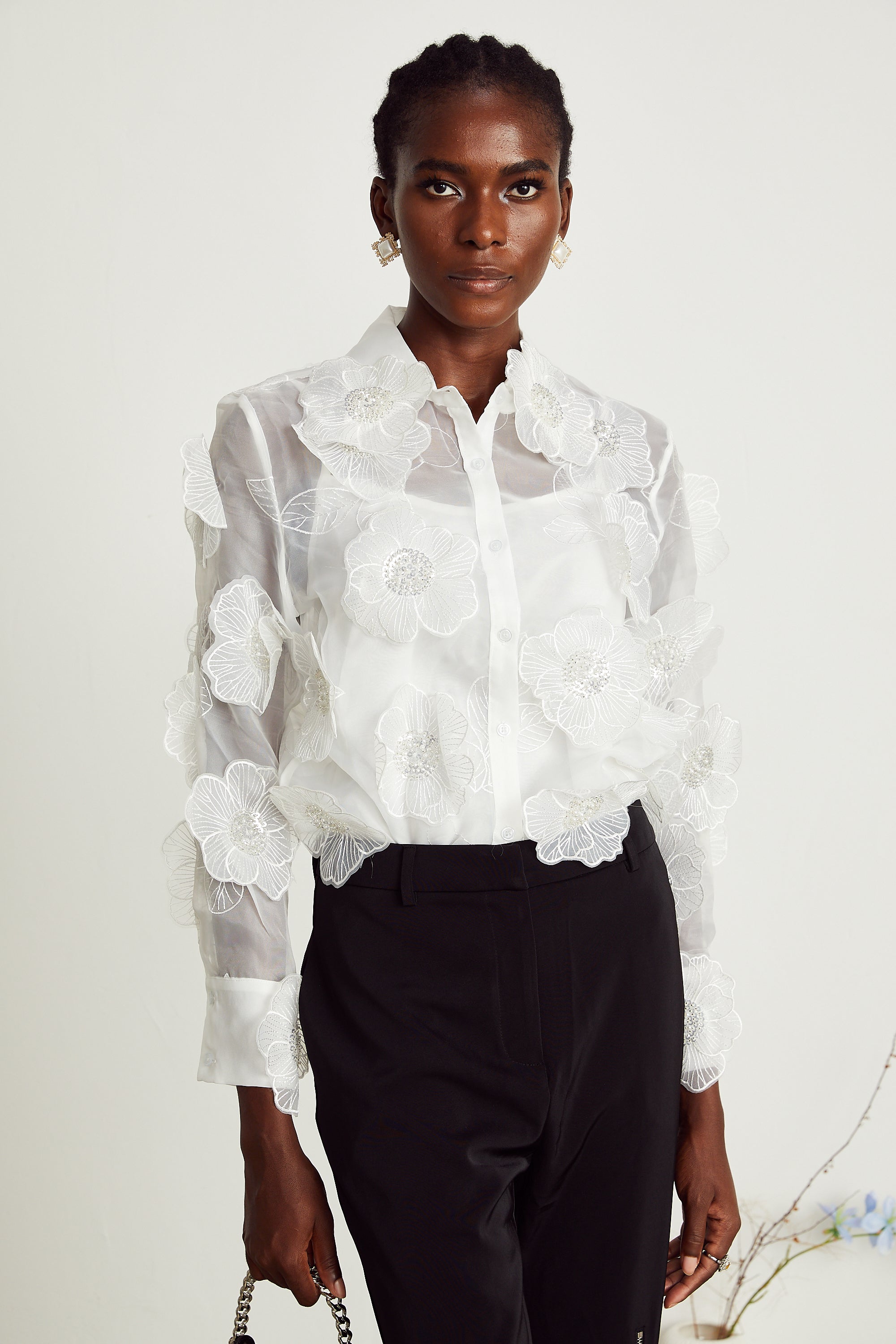 Béatrix white embellished semi-sheer shirt (Final Sale-US Only)
