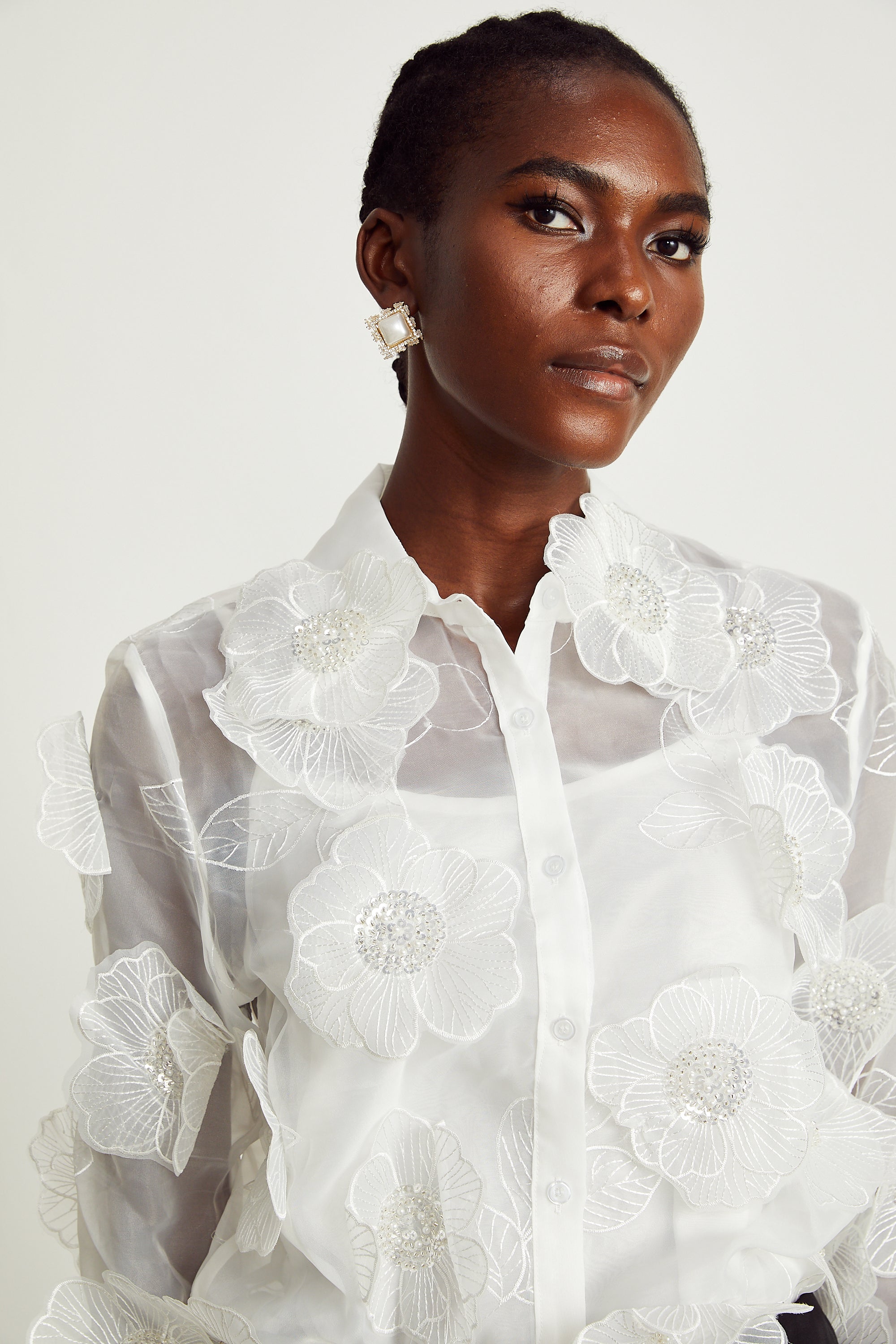 Béatrix white embellished semi-sheer shirt (Final Sale-US Only)