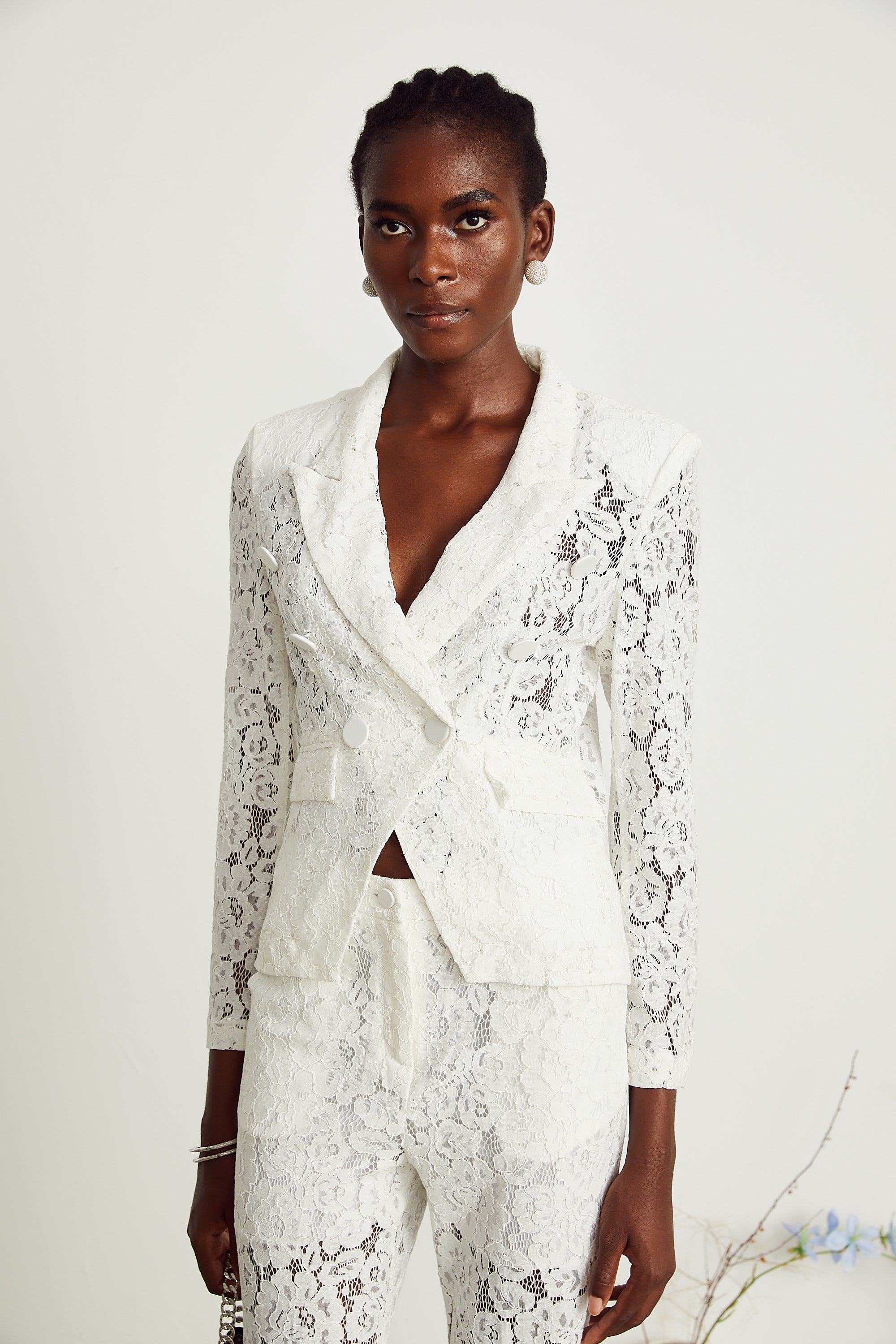 Zoé Sheer Lace Blazer & Trousers Matching Set (Final Sale-US Only)