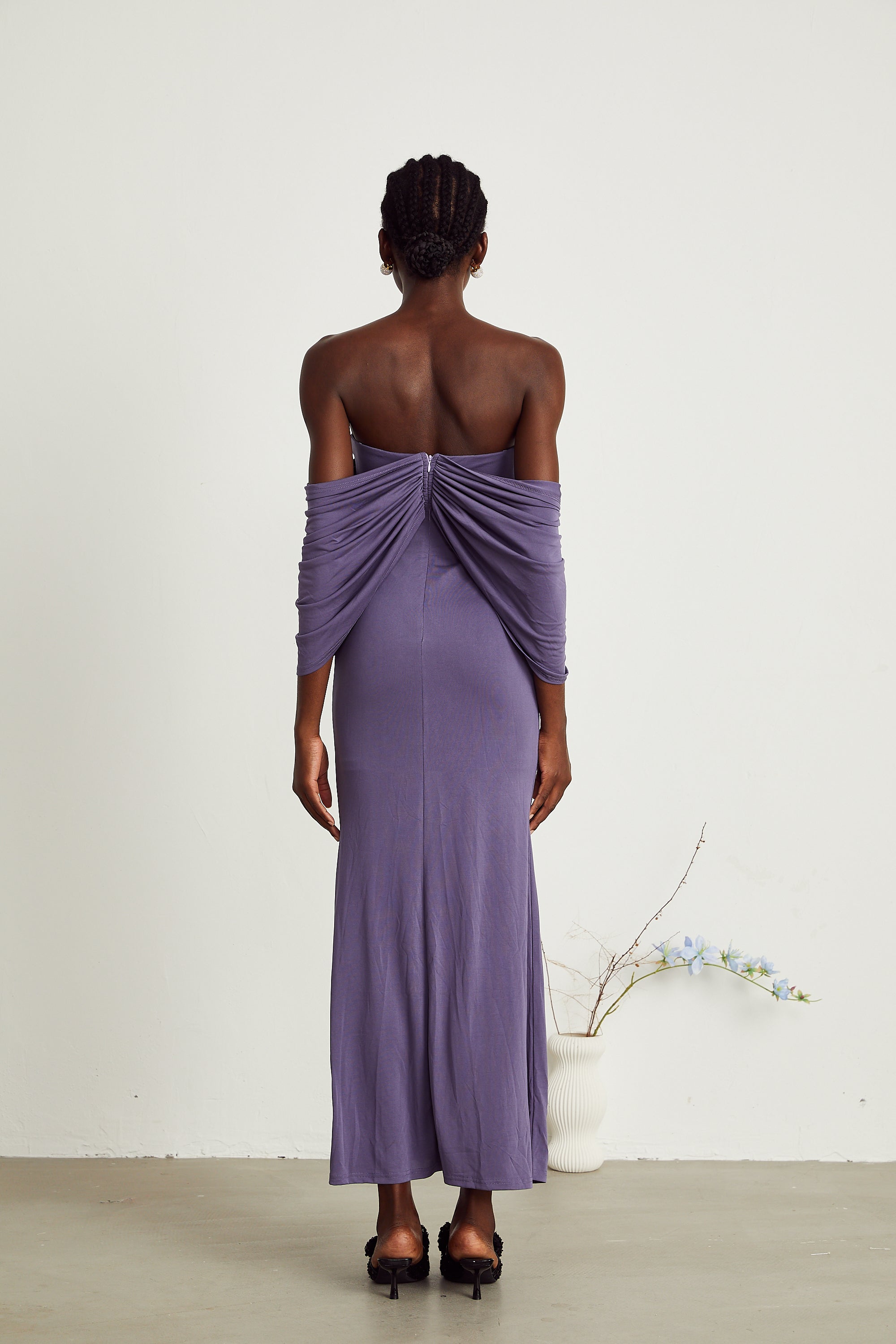 Delphine purple ruched midi dress (Final Sale-US Only)