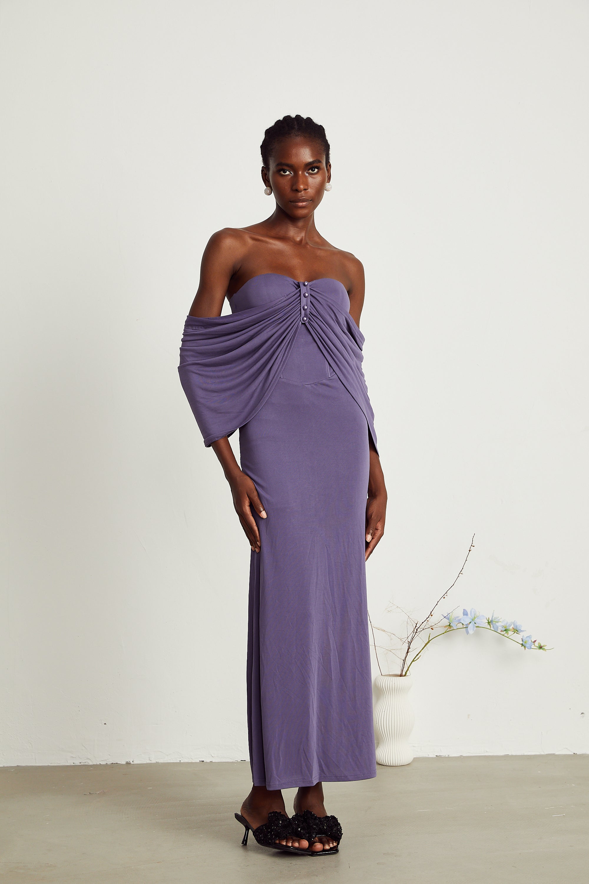 Delphine purple ruched midi dress (Final Sale-US Only)