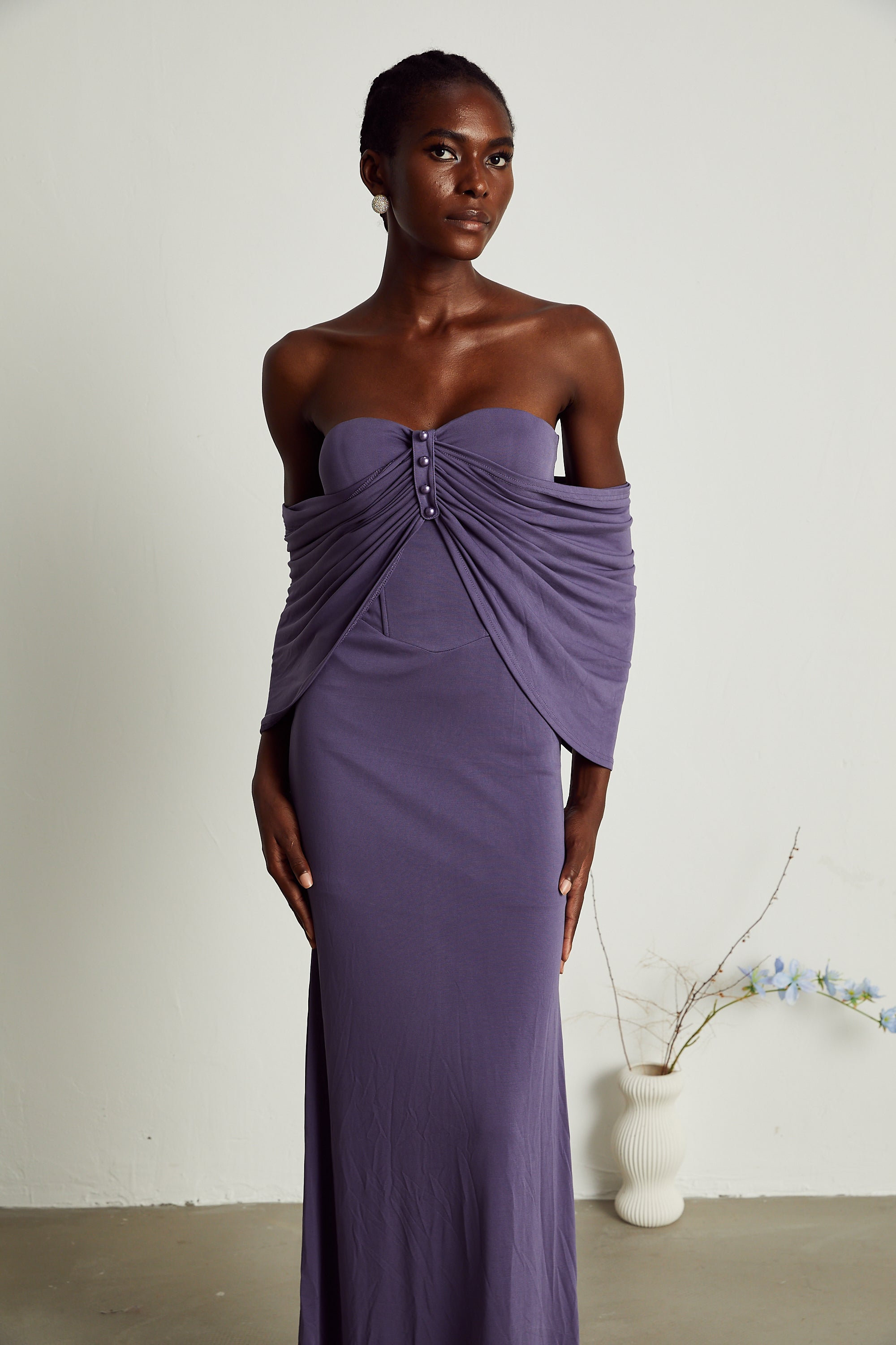 Delphine purple ruched midi dress (Final Sale-US Only)