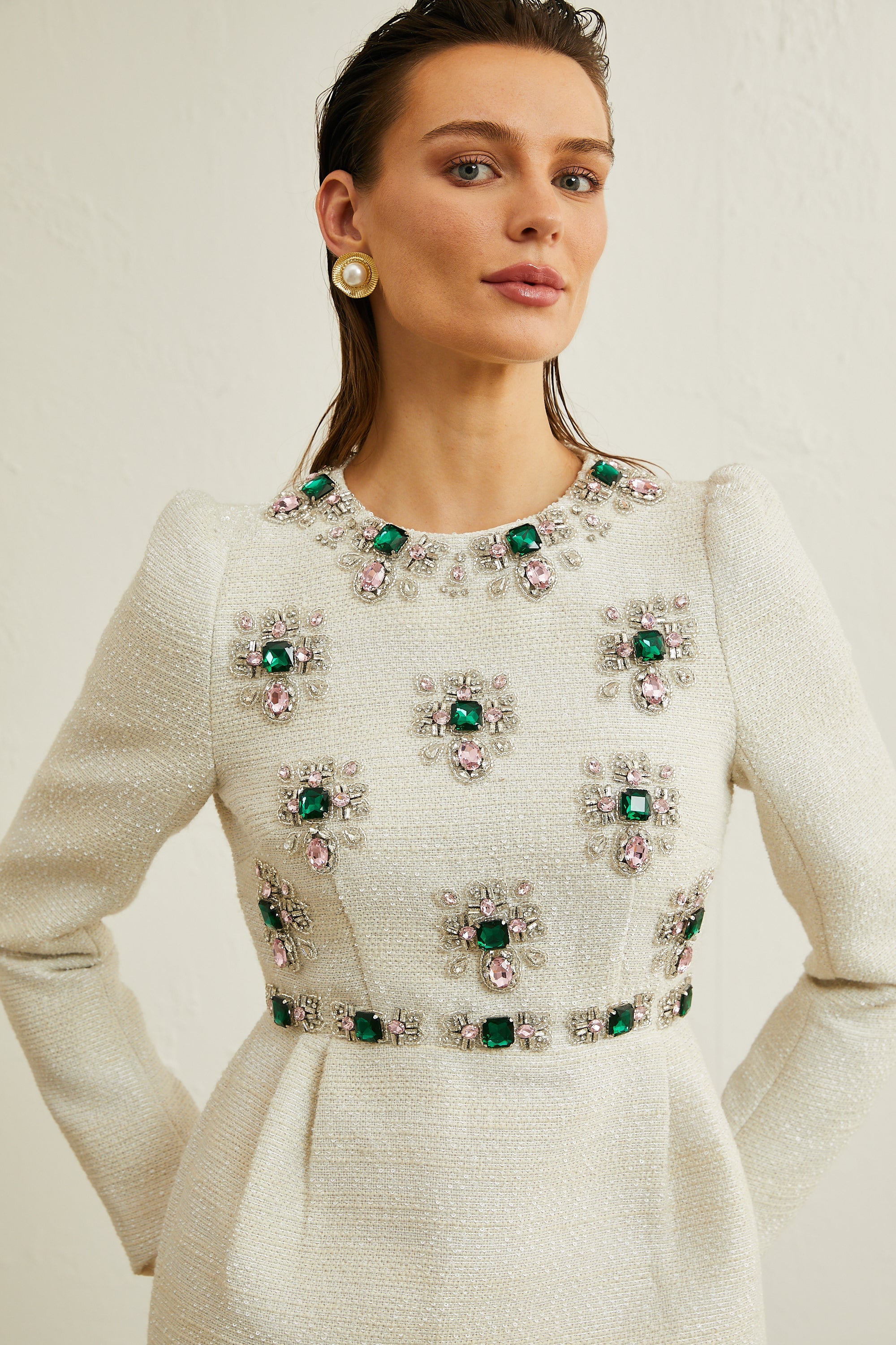 Pauline white tweed bead-embellished mini dress (Final Sale)