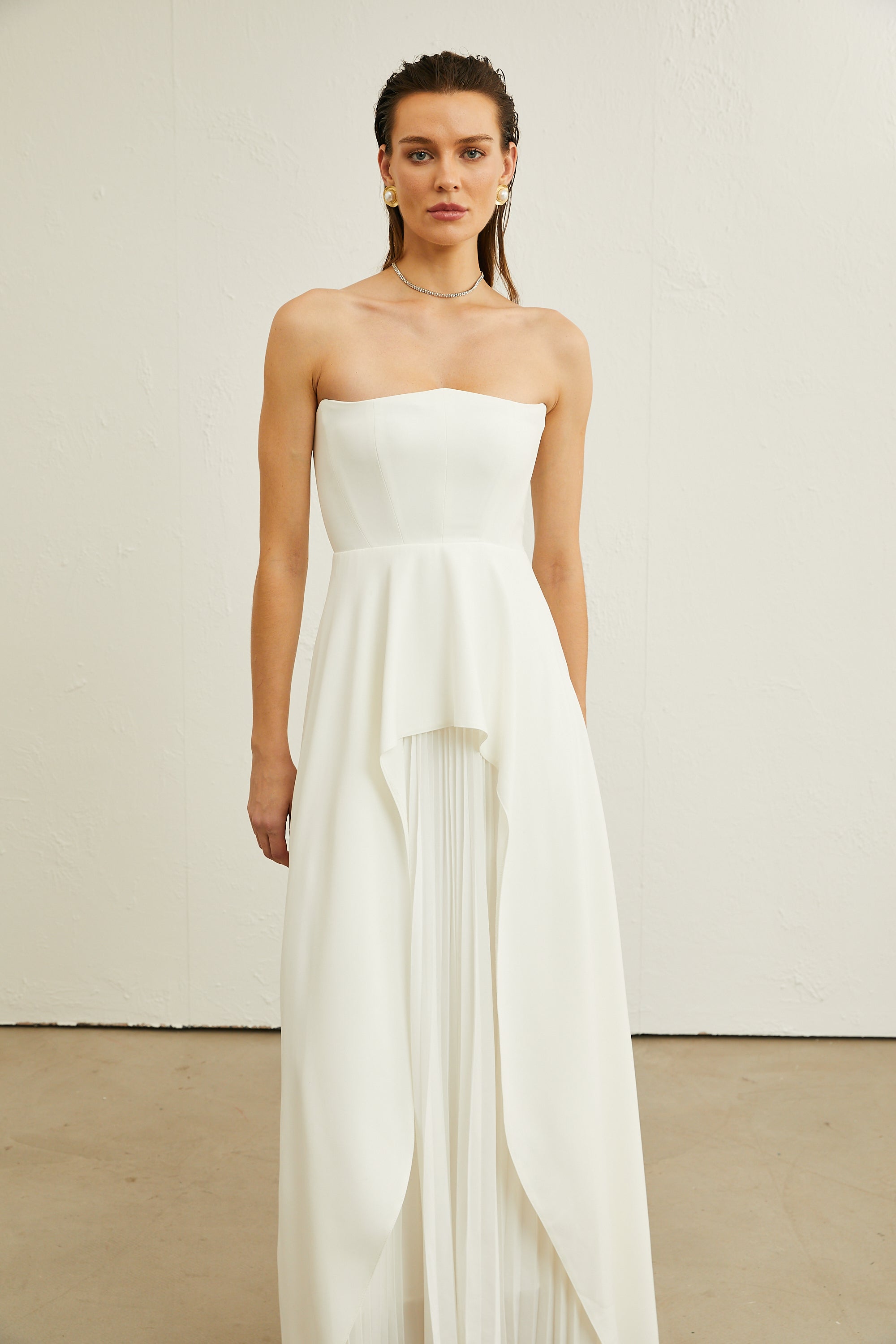Vanessa white pleated off-shoulder maxi dress（Final Sale）