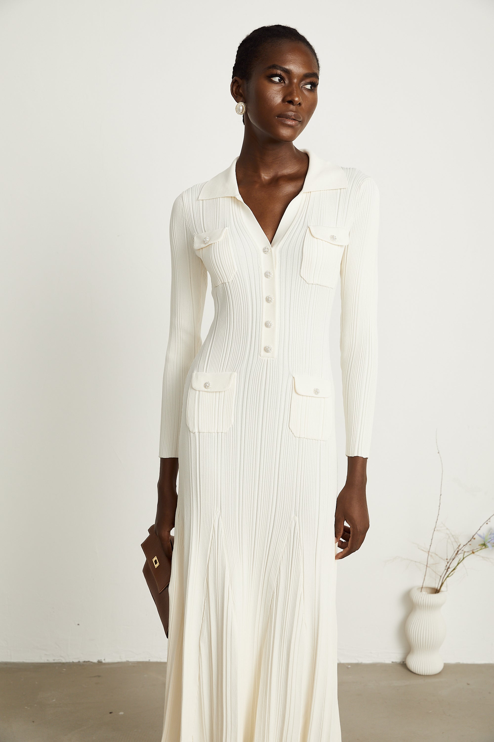 Nouria white mermaid-hem knit midi dress (Final Sale-US Only)