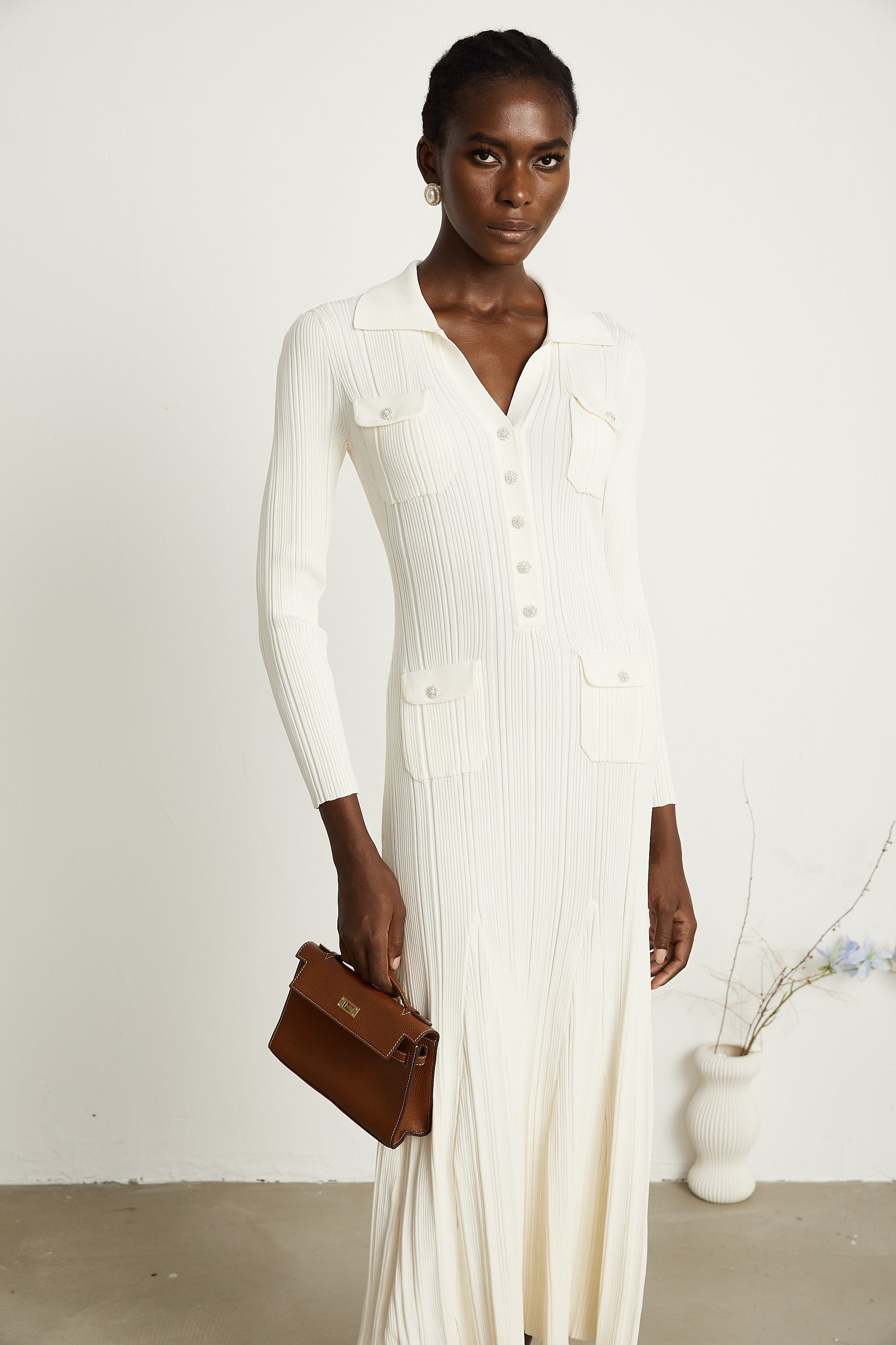 Nouria white mermaid-hem knit midi dress (Final Sale-US Only)