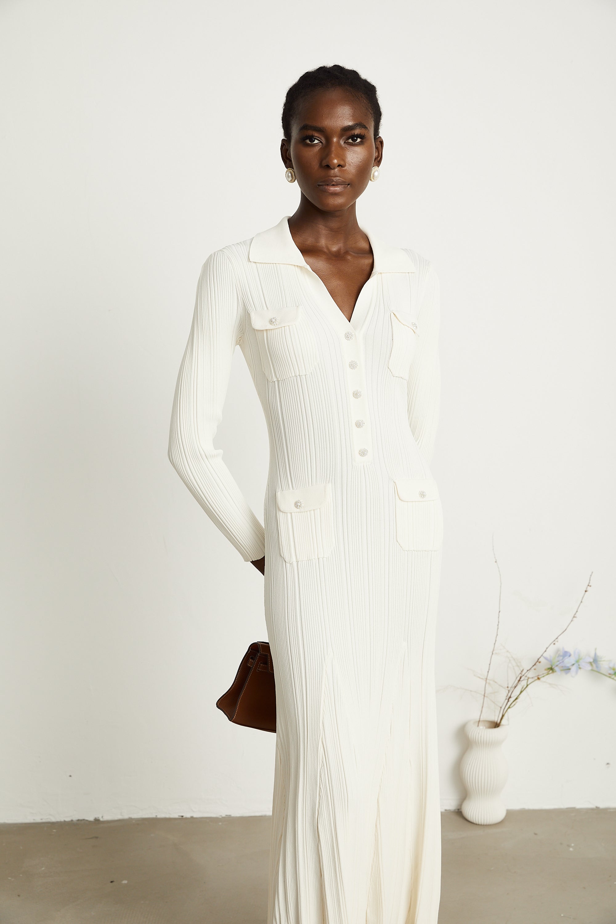Nouria white mermaid-hem knit midi dress (Final Sale-US Only)