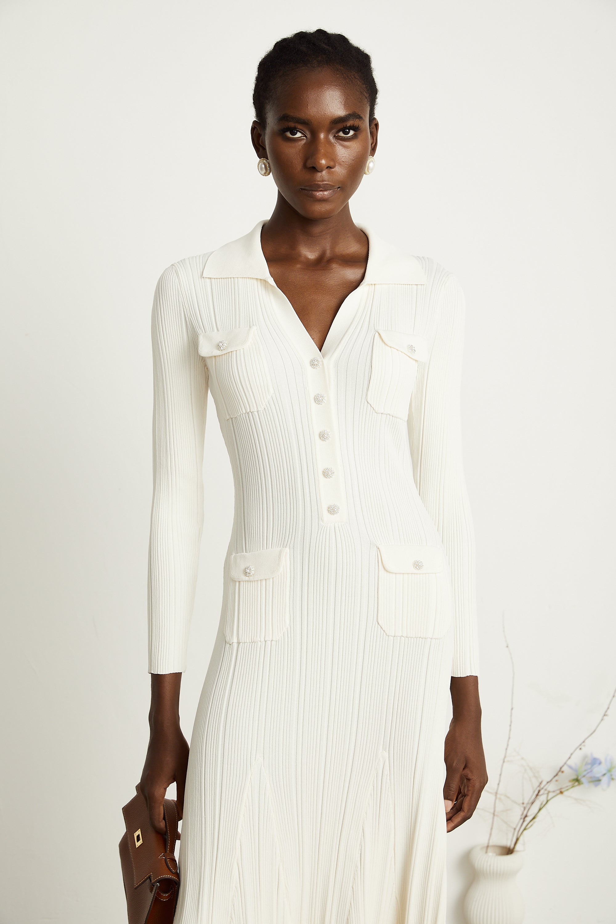 Nouria white mermaid-hem knit midi dress (Final Sale-US Only)