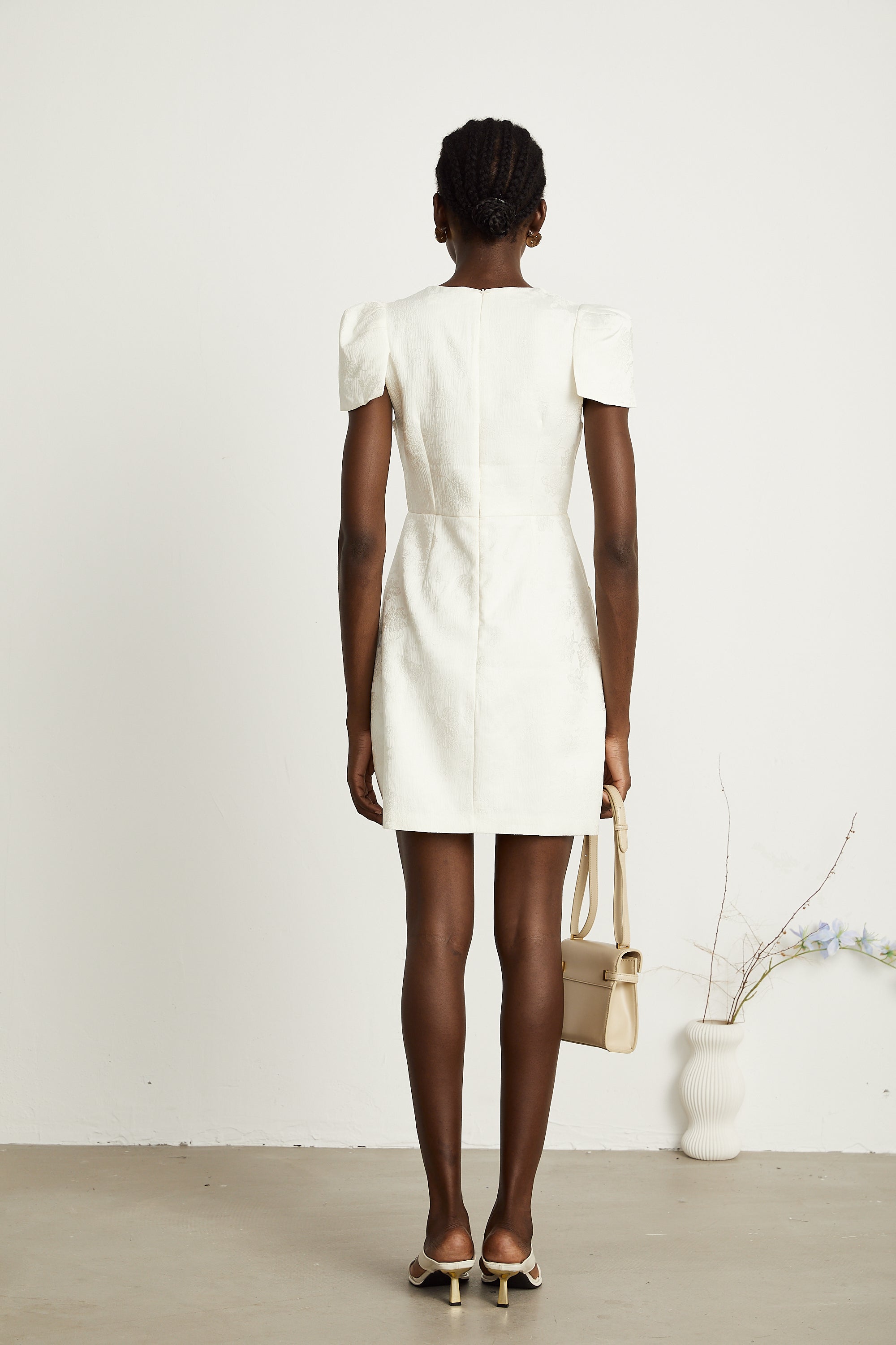 Coralie white petal-detail buttoned mini dress (Final Sale-US Only)