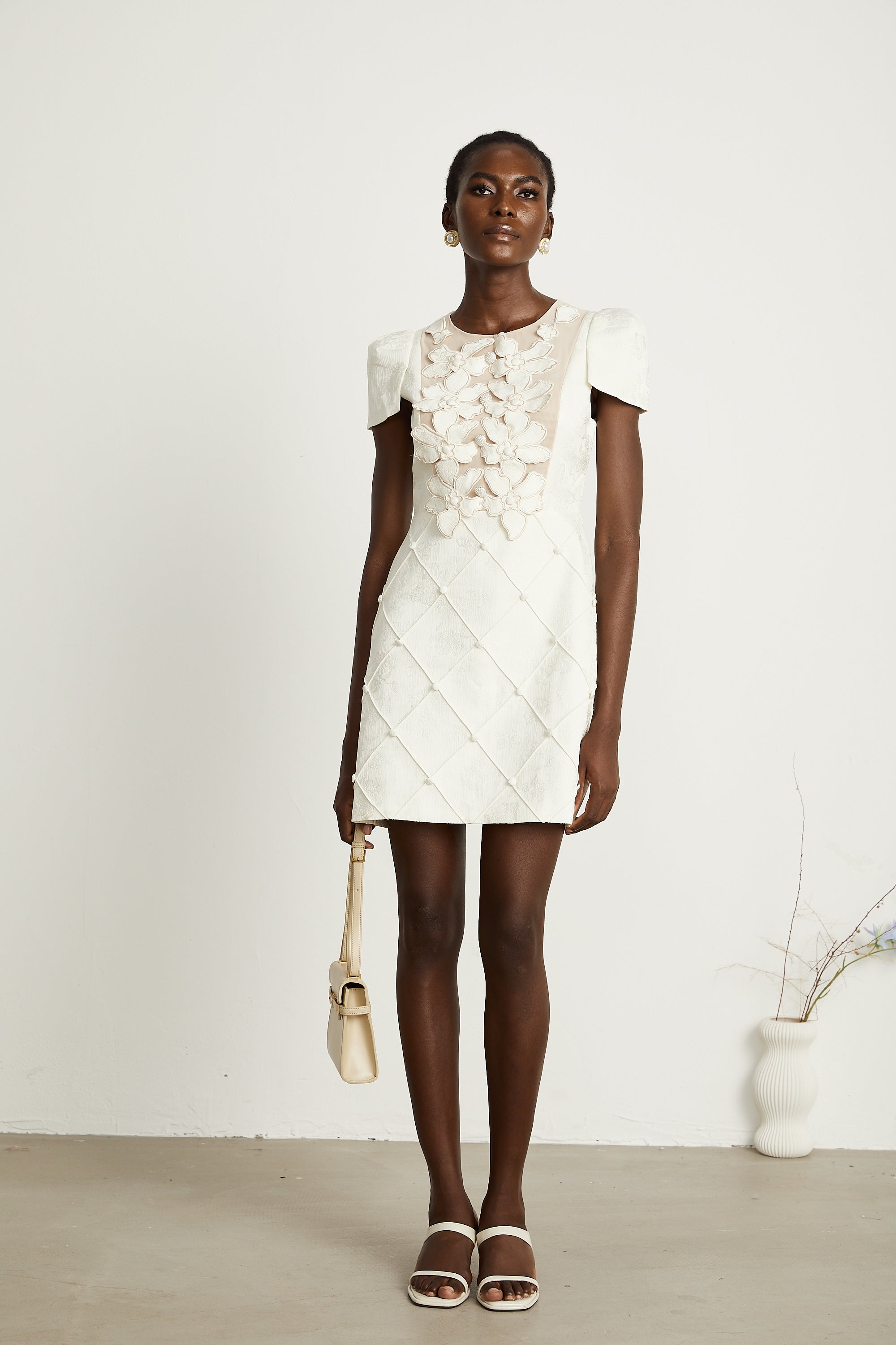 Coralie white petal-detail buttoned mini dress (Final Sale-US Only)