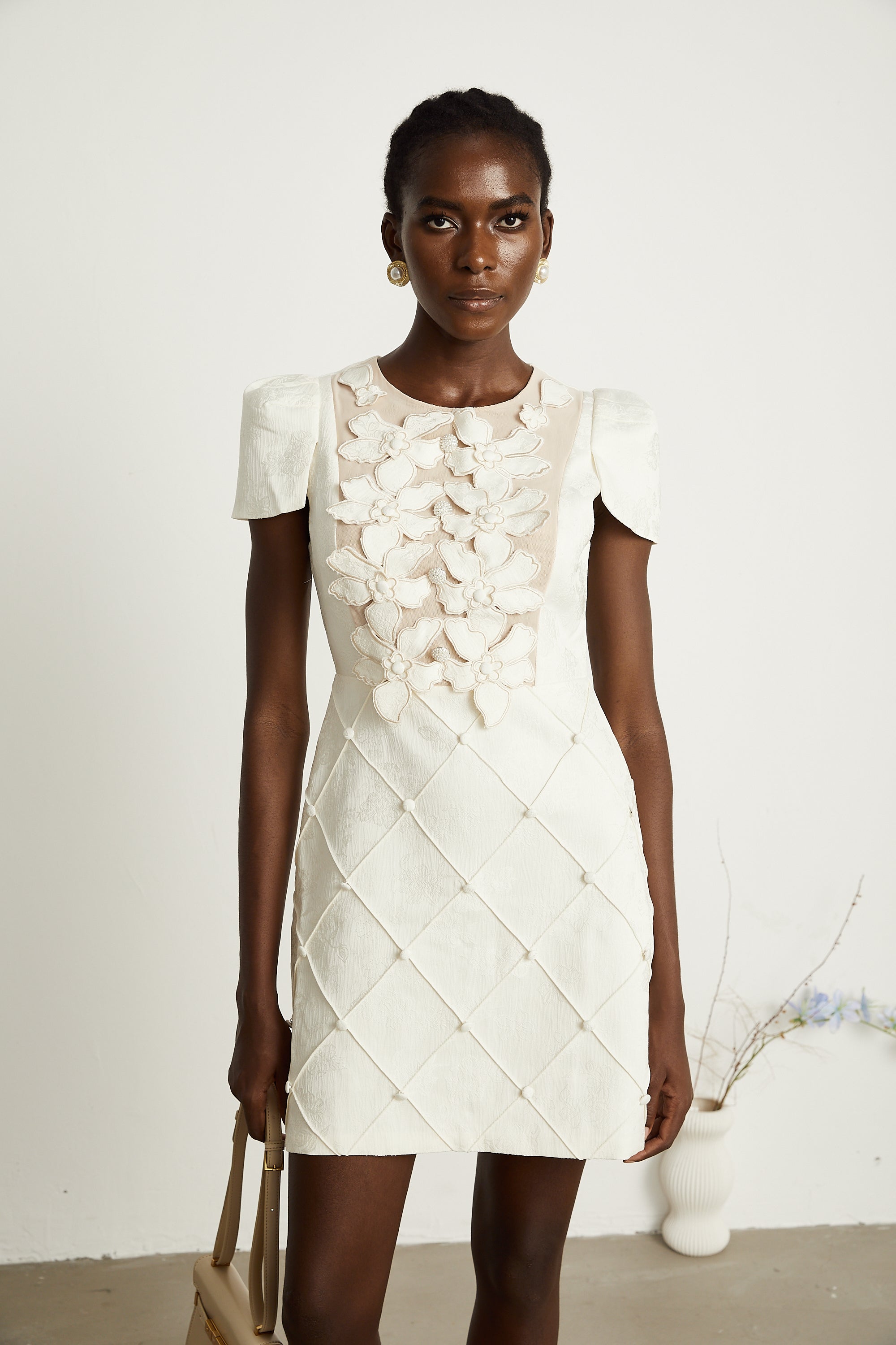 Coralie white petal-detail buttoned mini dress (Final Sale-US Only)