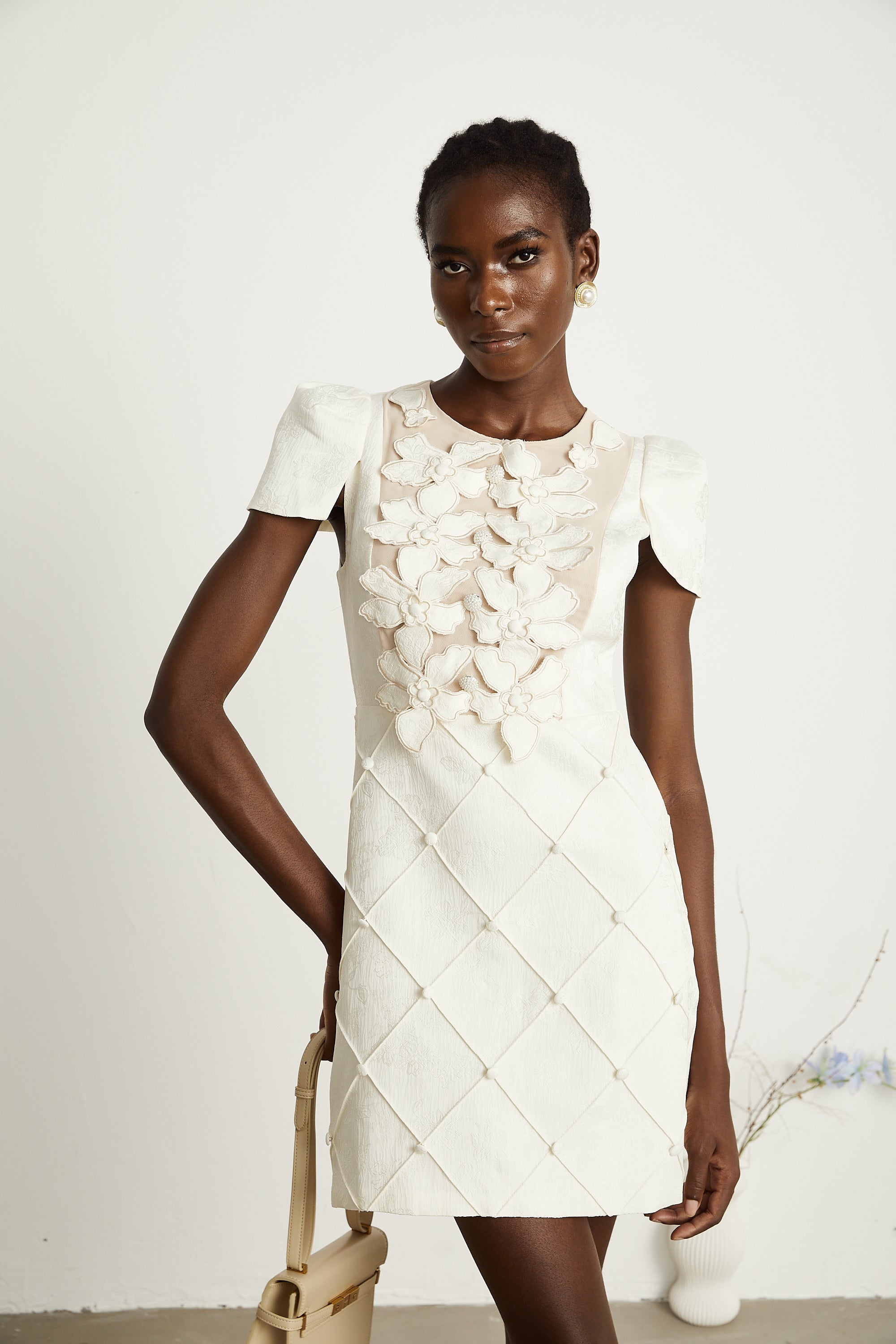 Coralie white petal-detail buttoned mini dress (Final Sale-US Only)
