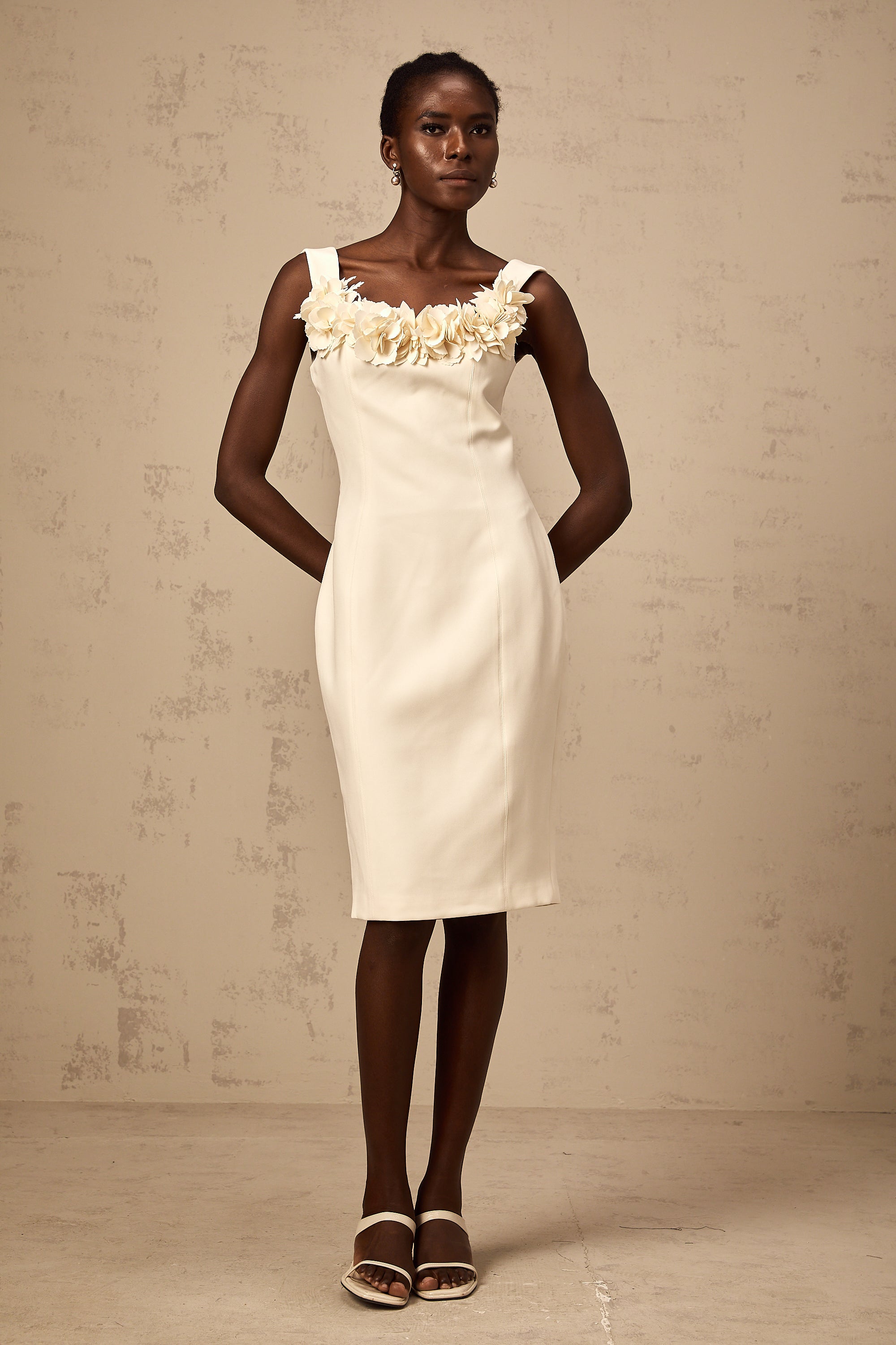 Vérane 3d-petal sleeveless midi dress (Final Sale)