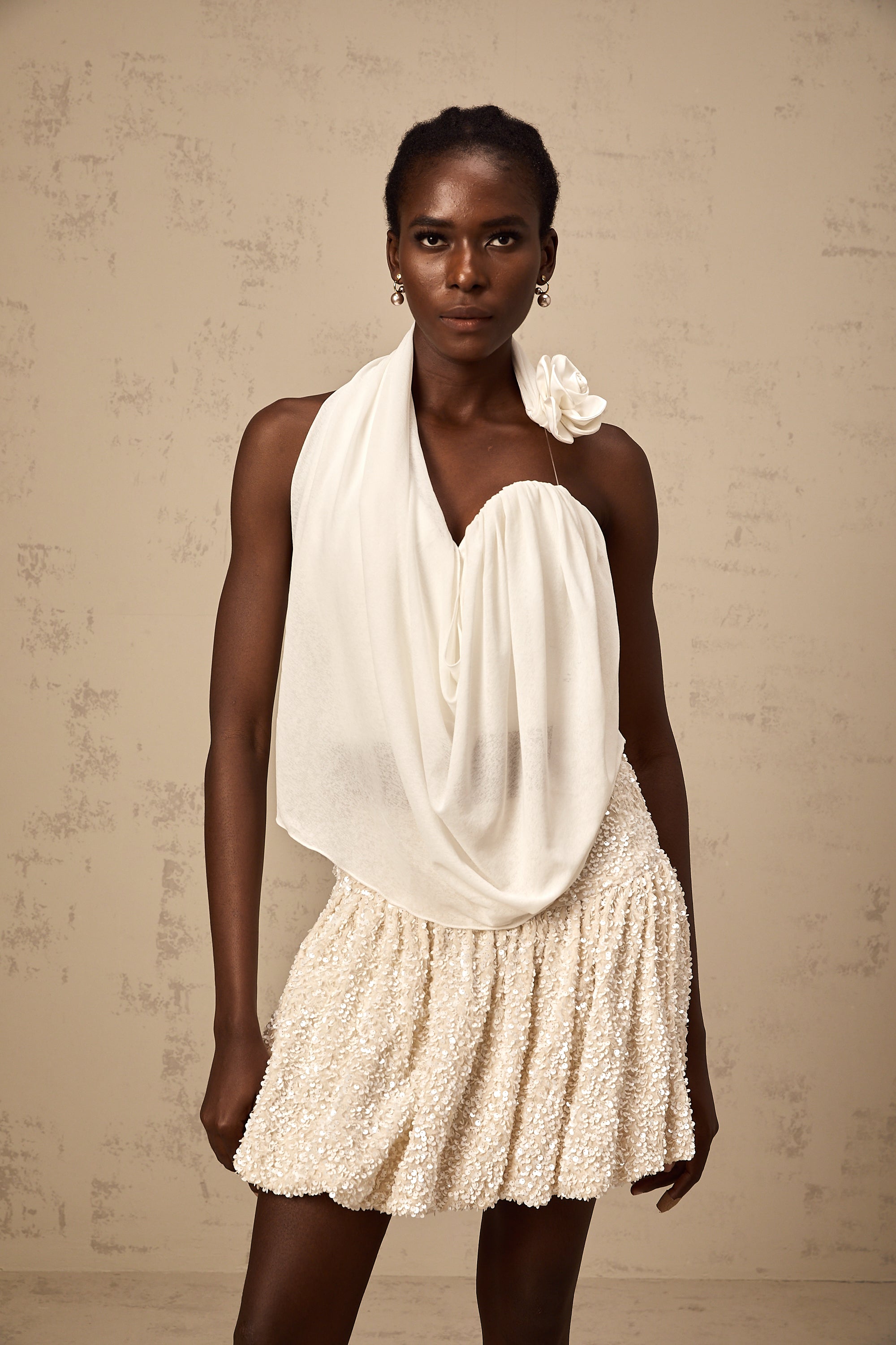 Maeva white halterneck floral-appliqué top (Final Sale-US Only)