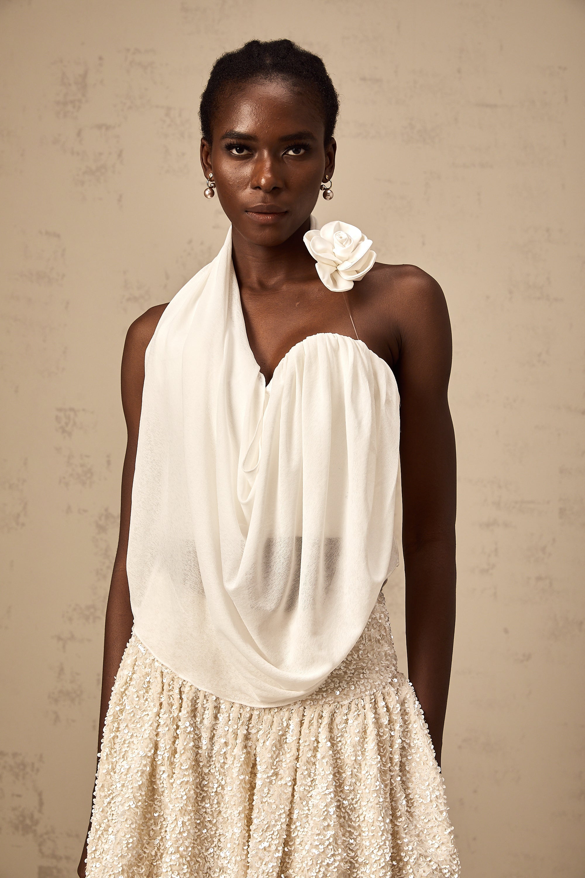 Maeva white halterneck floral-appliqué top (Final Sale-US Only)