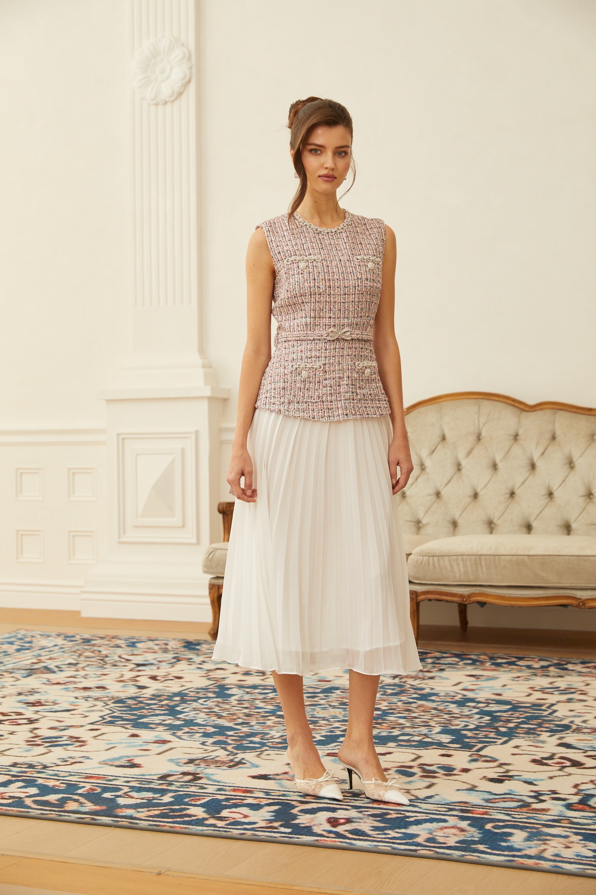 Lola Pink Embellished Tweed Panel Midi Dress (Final Sale-US Only)