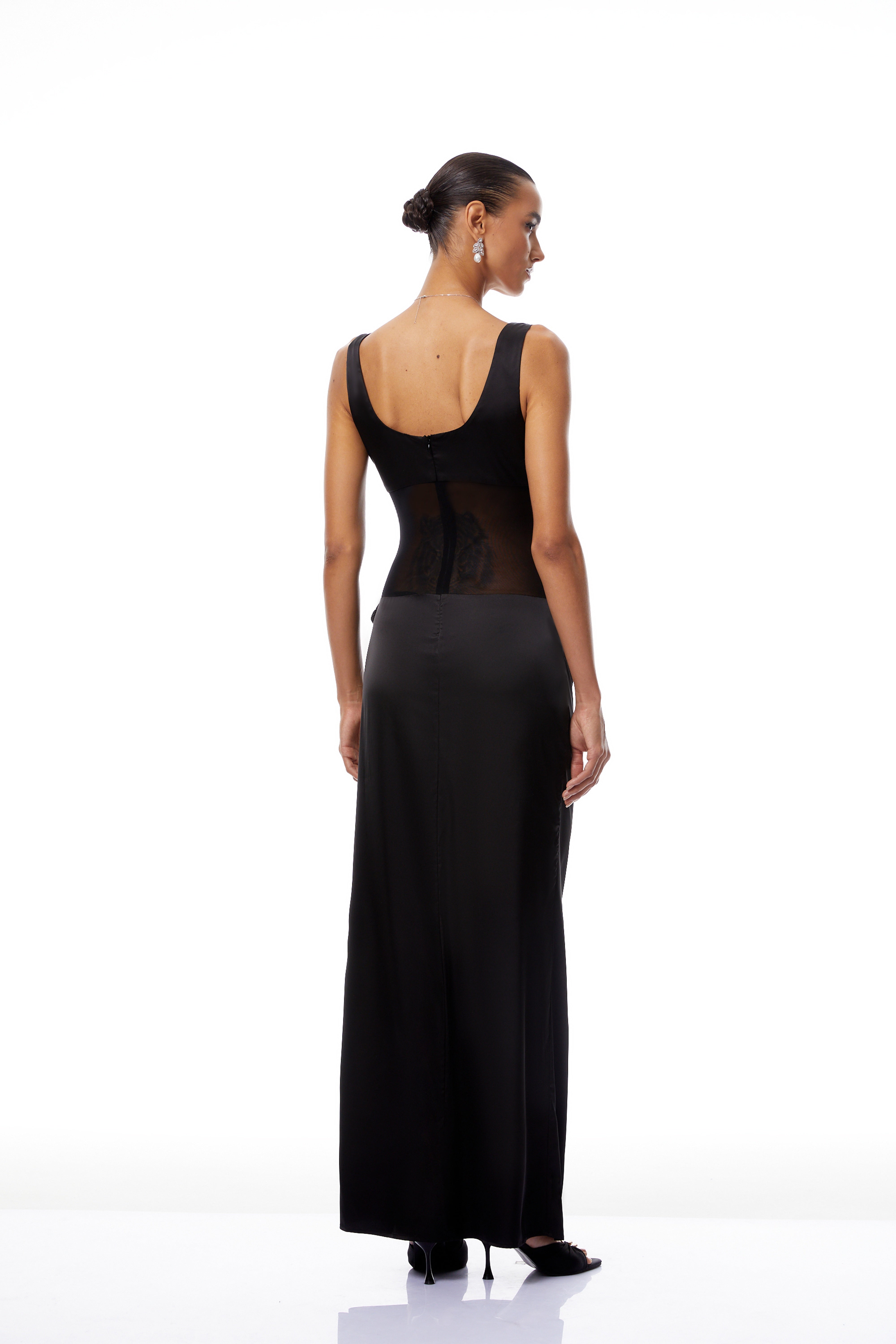 Pernilla Black Ruched Satin Maxi Dress (Final Sale-US Only)