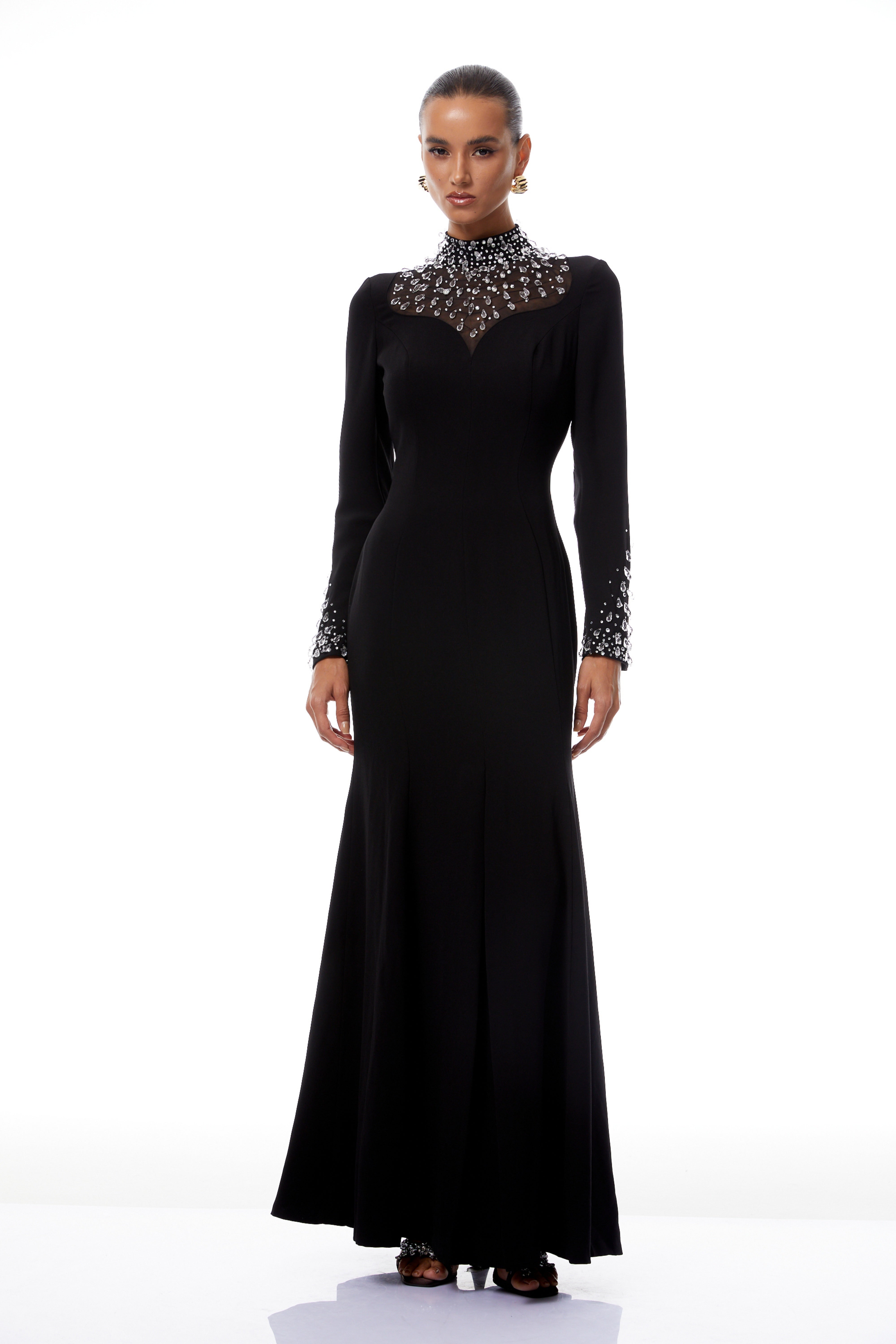 Oona Black Embellished Flared Maxi Gown