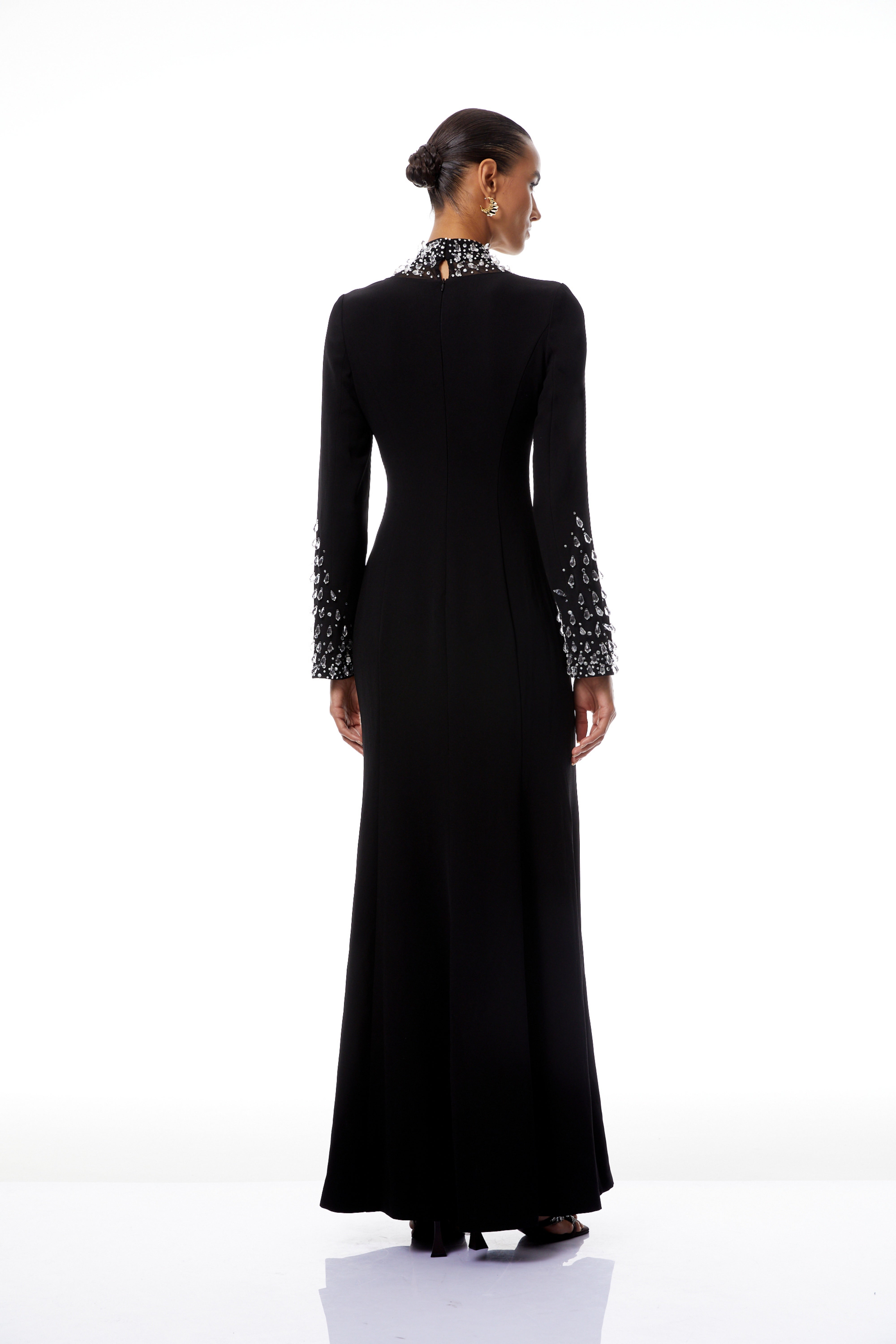 Oona Black Embellished Flared Maxi Gown (Final Sale-US Only)