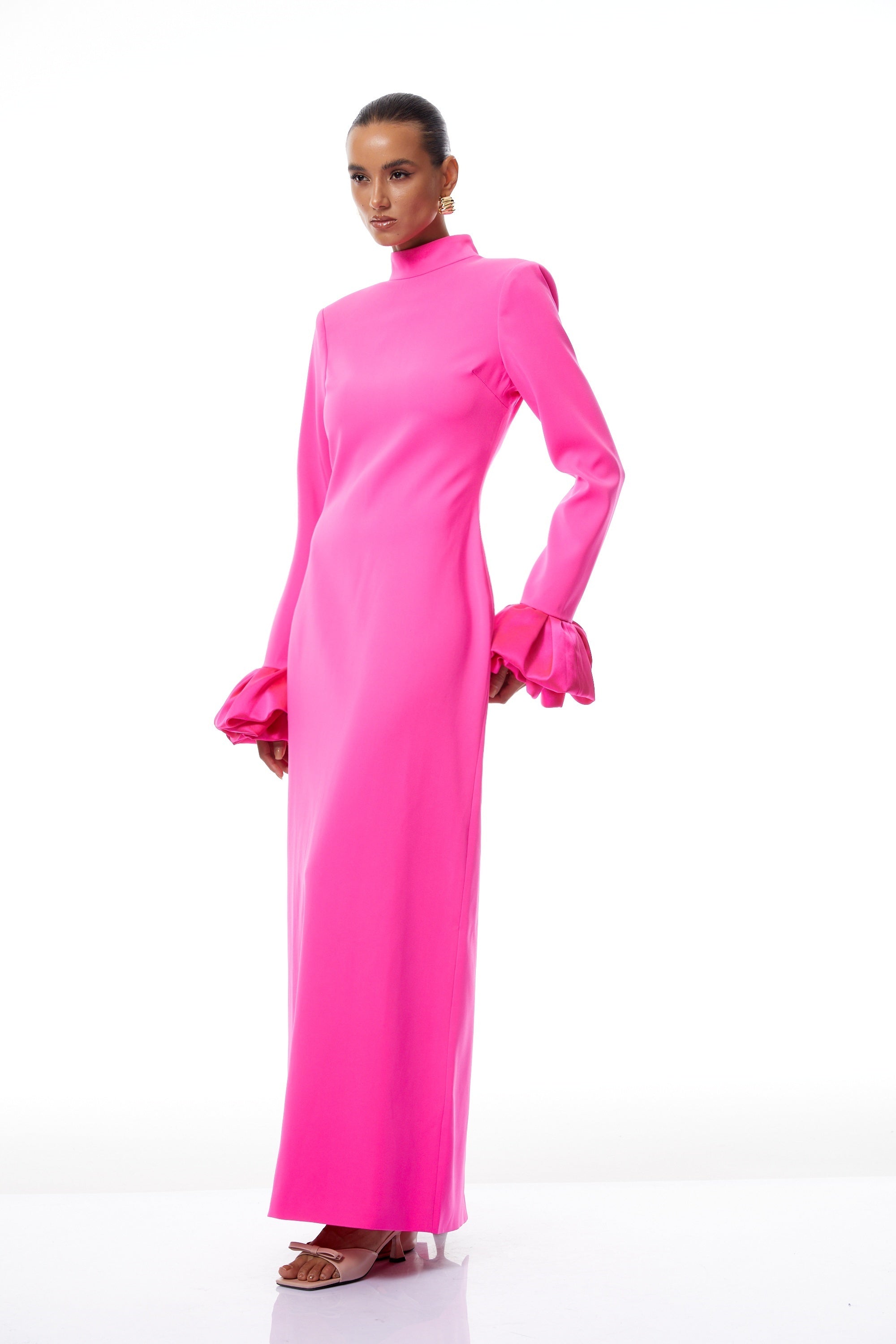 Eugenia Hot Pink Petal Cuff Maxi Dress (Final Sale)