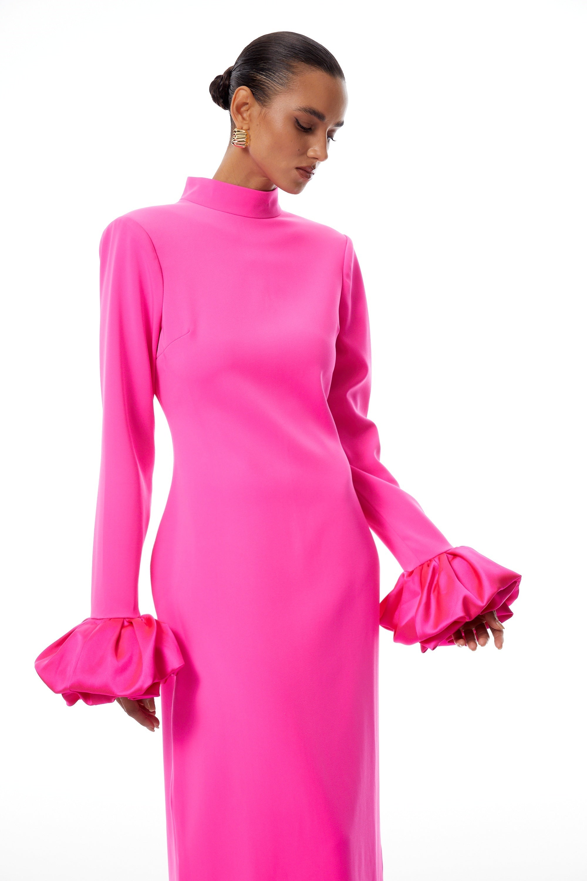 Eugenia Hot Pink Petal Cuff Maxi Dress (Final Sale-US Only)