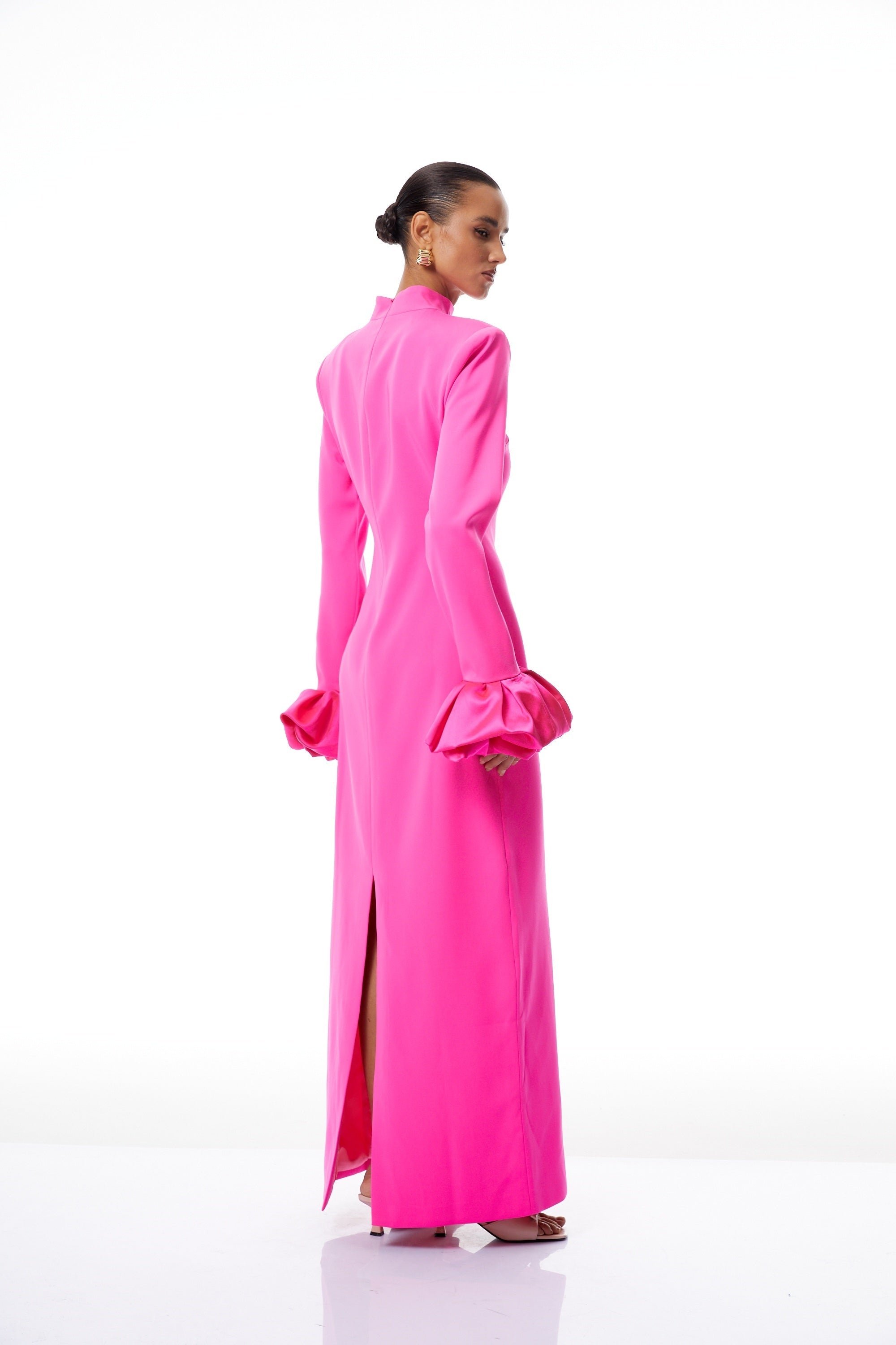 Eugenia Hot Pink Petal Cuff Maxi Dress (Final Sale)