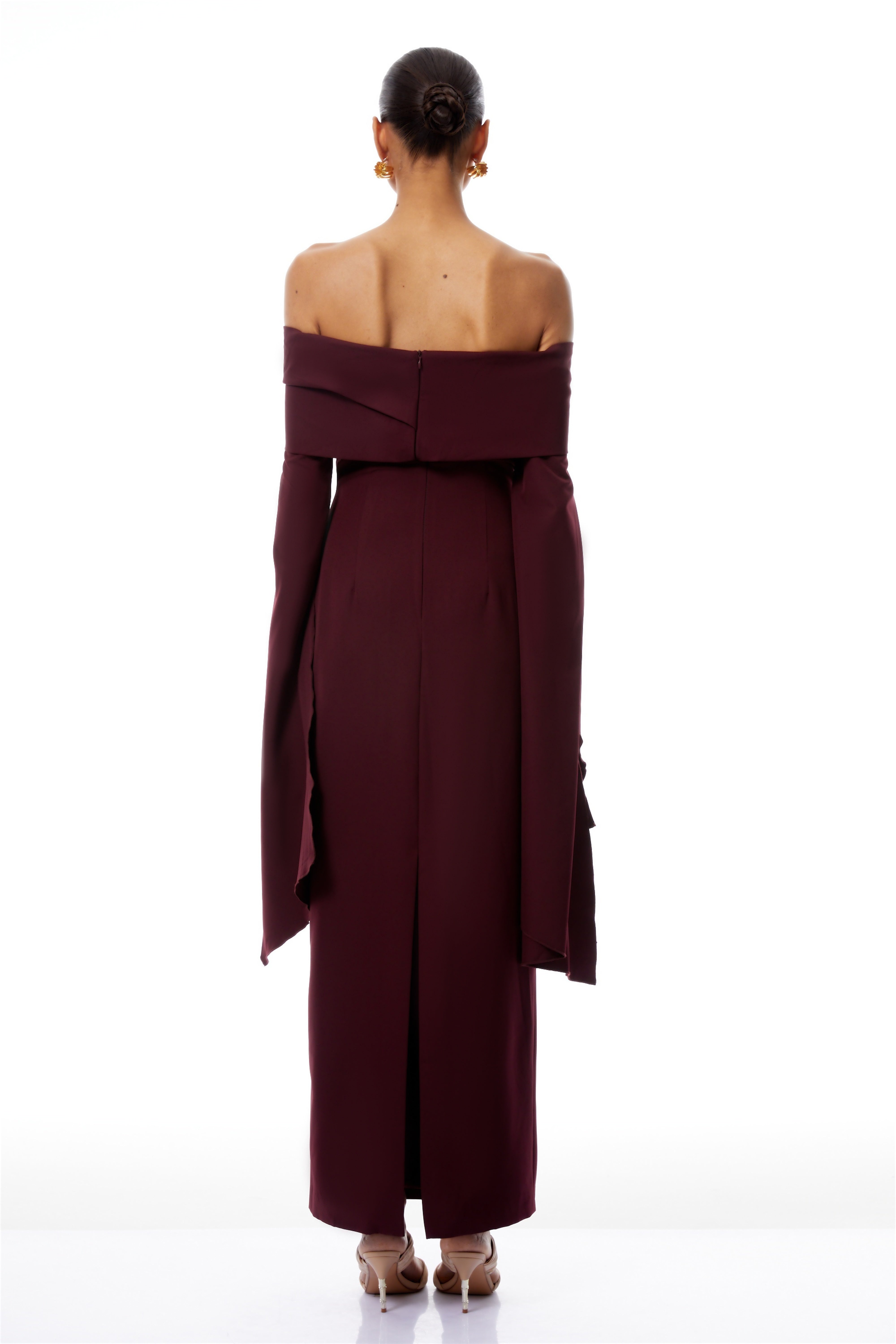 Dorotea Burgundy Off Shoulder Maxi Gown (Final Sale)