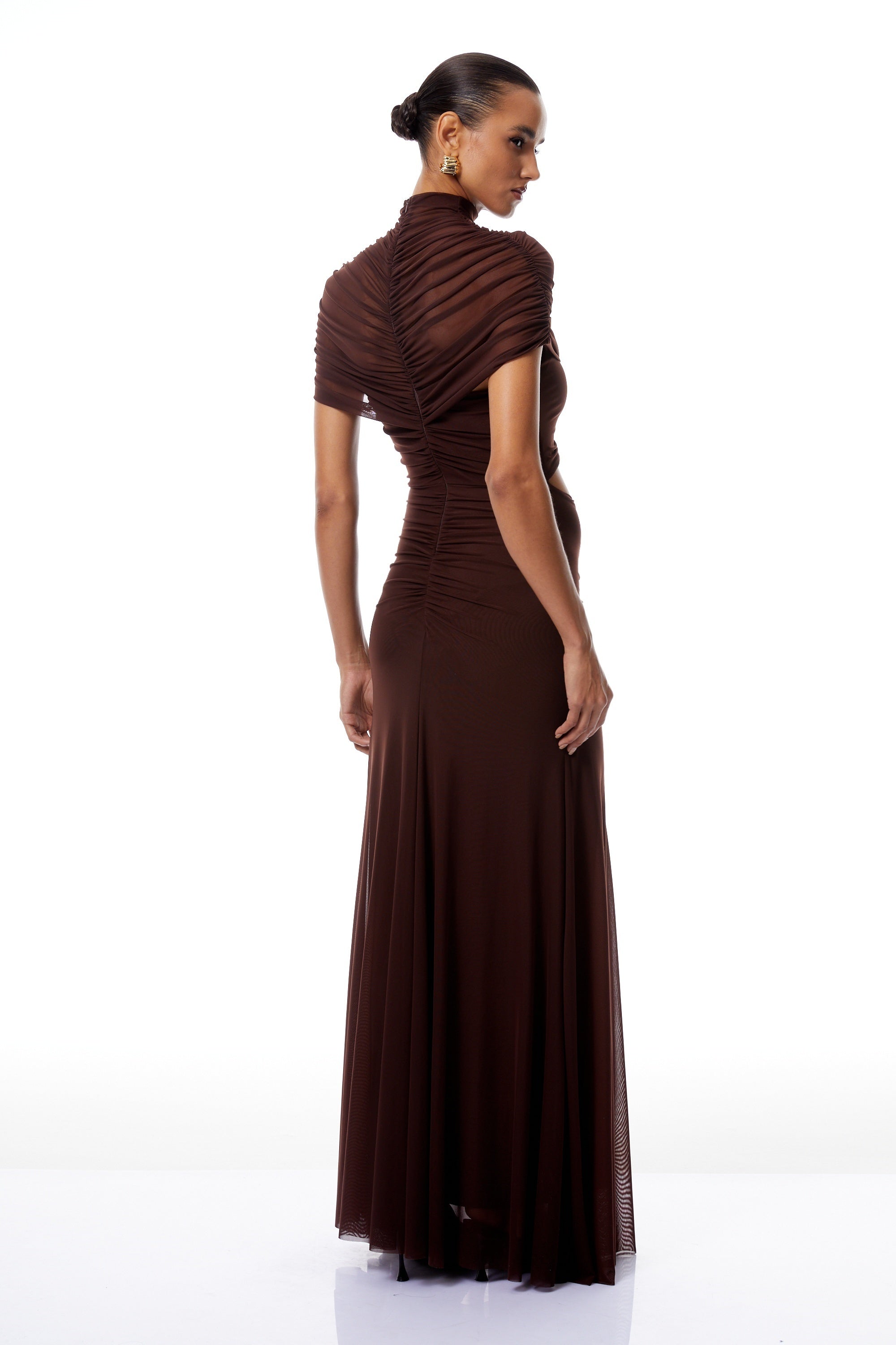 Bruna Cut-Out Ruched Mesh Maxi Dress (Final Sale)