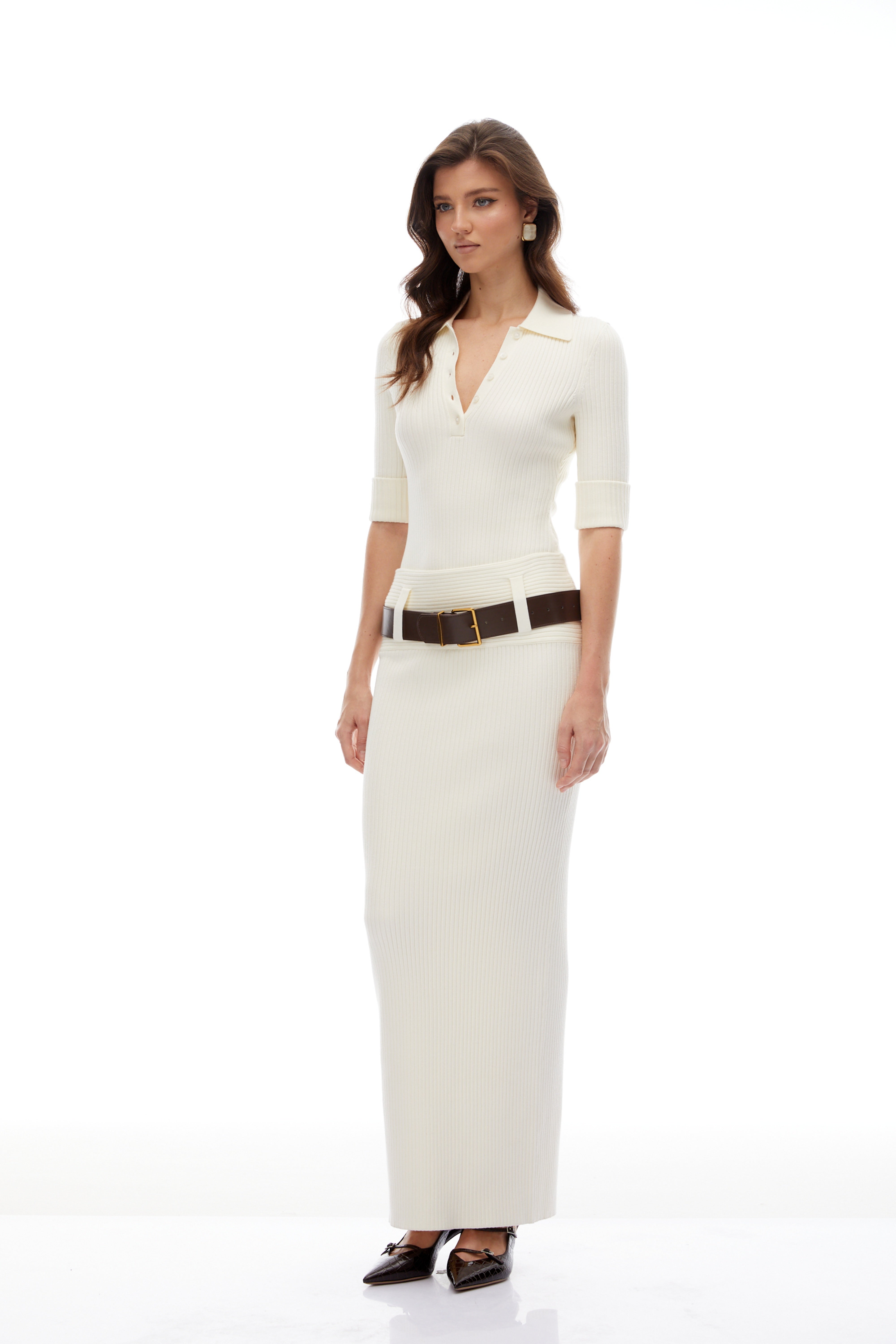 Katherine White Ribbed Knit Bodysuit & Skirt Set (Final Sale-US Only)